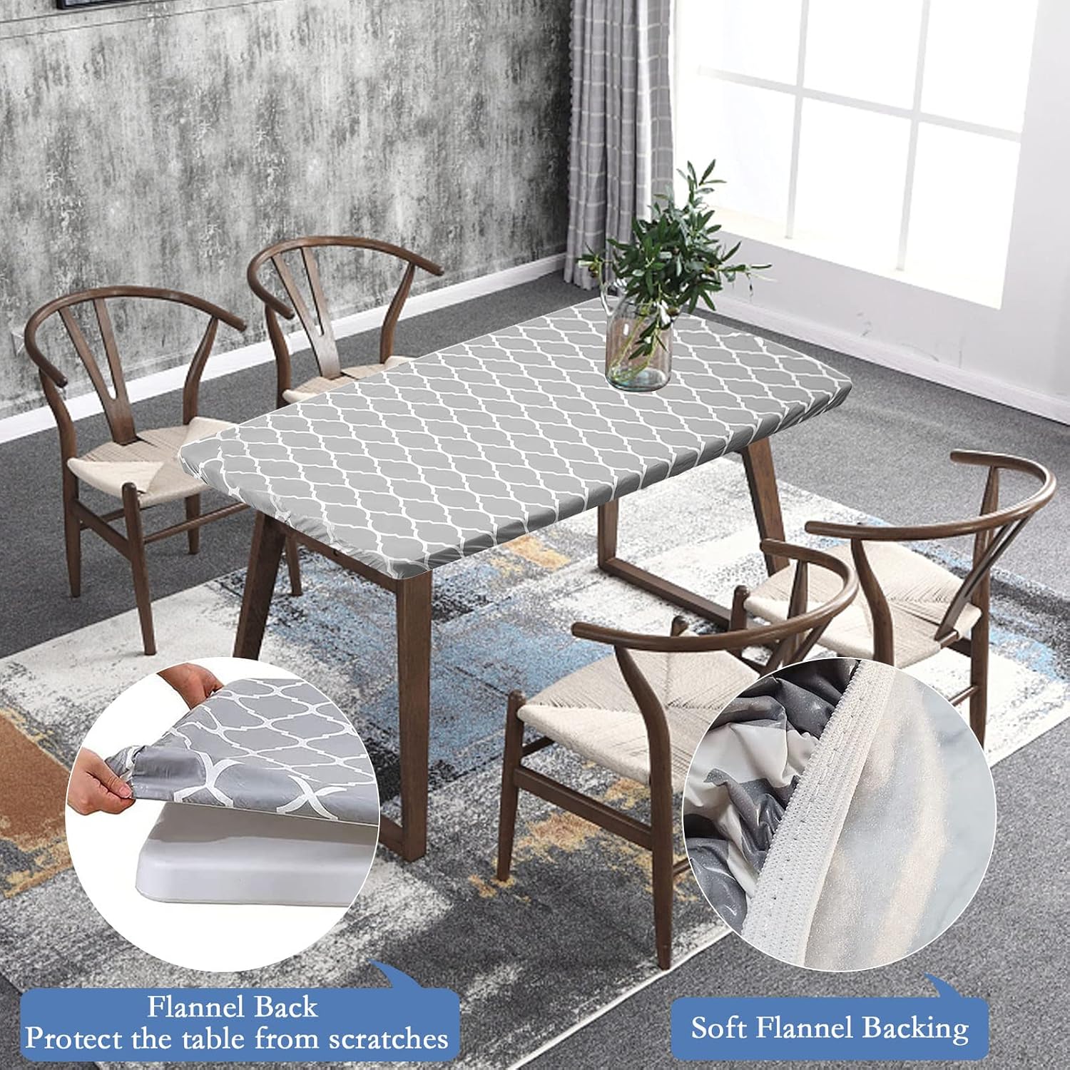 ELEOVO Fitted Vinyl Rectangular Tablecloth with Elastic Table Cover with Flannel Backing 6 FT Table Fits 30"x72" Folding Table, Waterproof Wipeable Cover, for Outdoor Camping Parties Picnic