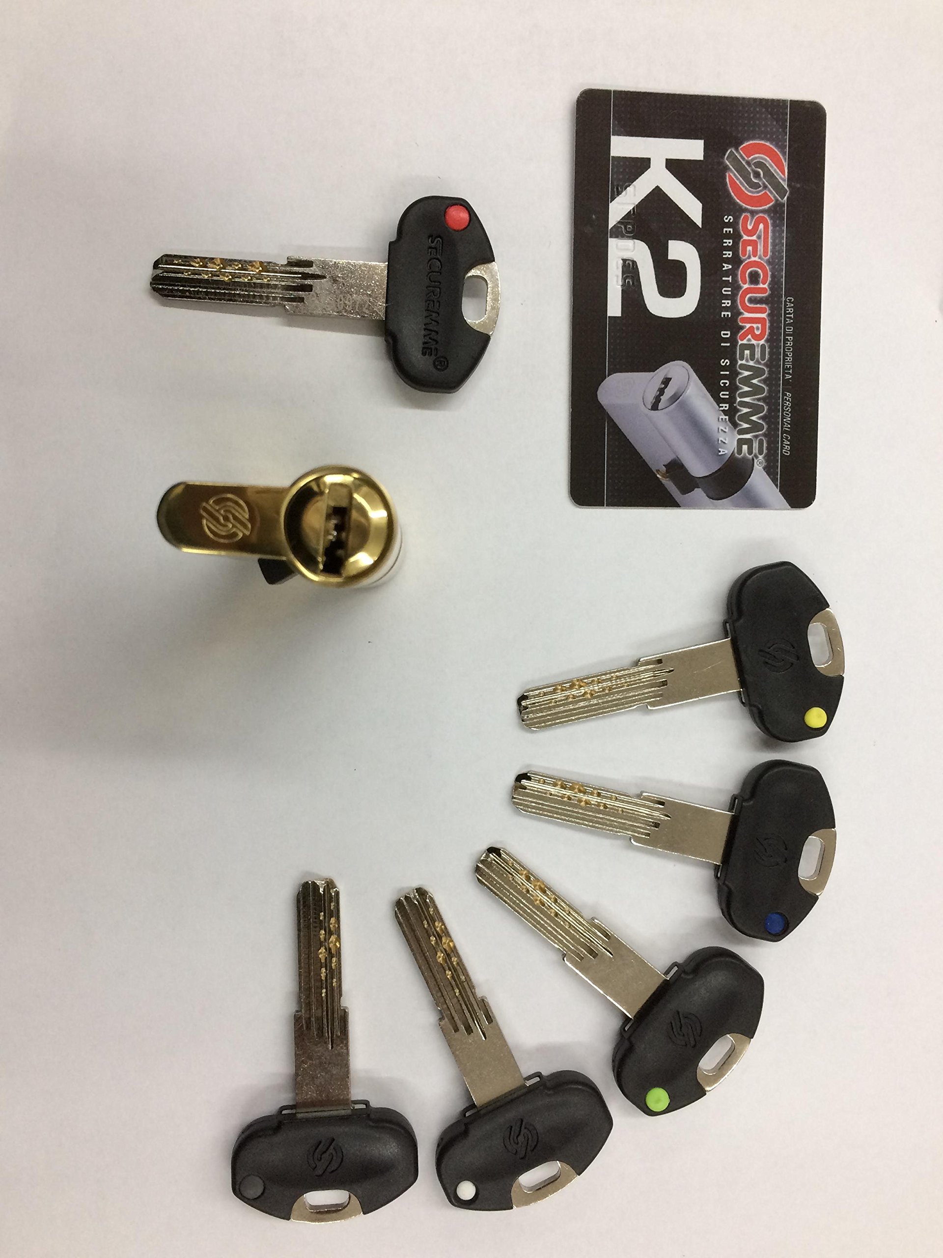 Cilindro Securemme K2 3200 COL OTTONE LUCIDO mm. 30-50 A+B a profilo europeo In dotazione 1 chiave da cantiere 5 chiavi padronali sigillate codecard vite di fissaggio