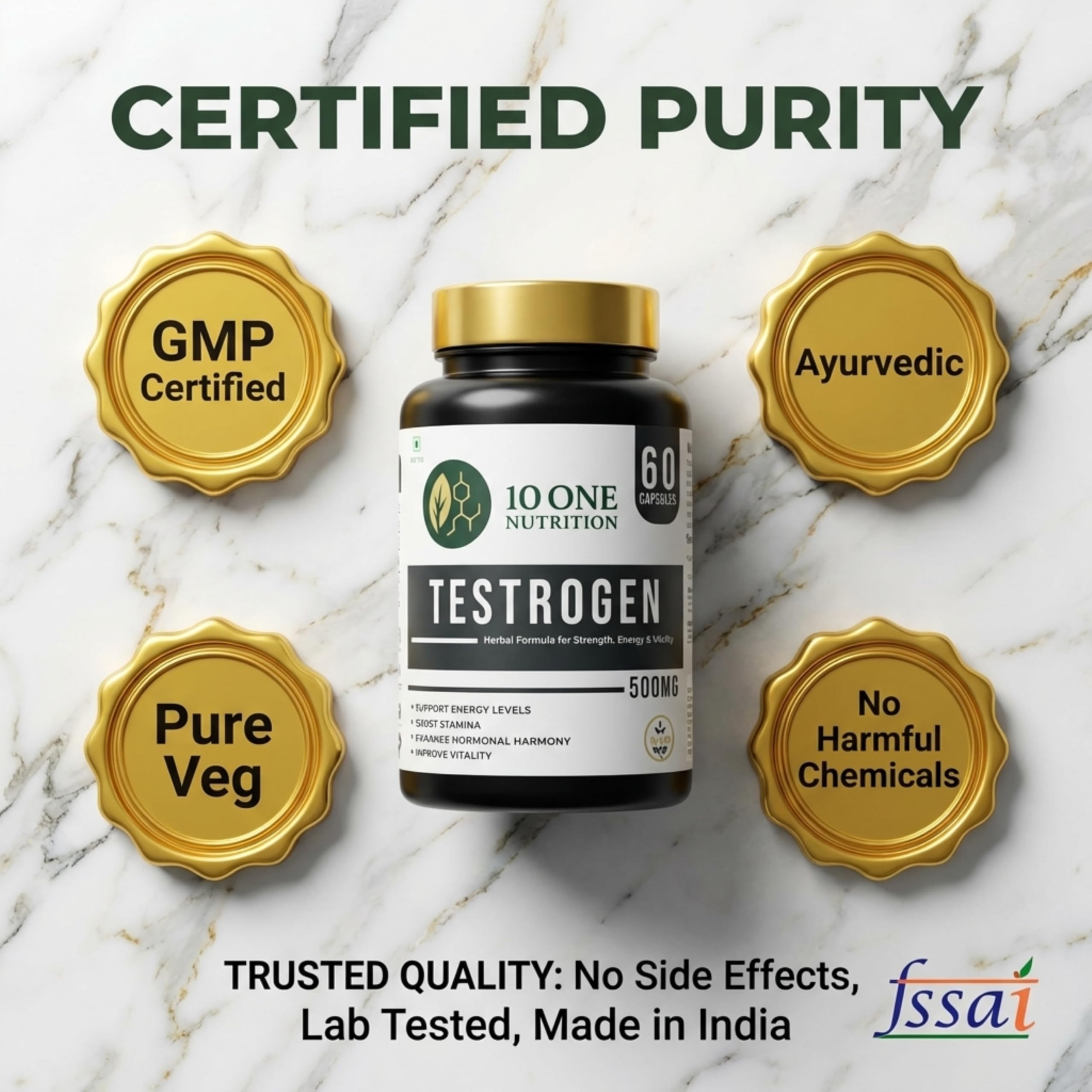 Testrogen Gold Testosterone Support Capsules for Men | Ashwagandha, Safed Musli, Shilajit & Gokhru | Stamina, Strength, Energy & Muscle Growth | 60 Veg Capsules | Ayurvedic Formula — Amazon image 8