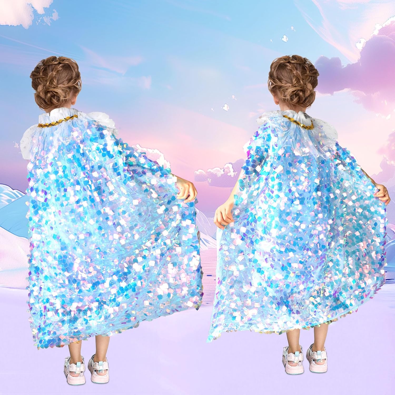 8 Pcs Snow Princess Dress Up for Girls 4-6, Toddler Toys for Ages 3-8, Shiny Ice Sequin Princess Cape Set Girl Toys for Easter Halloween Birthday Christmas Gifts Party Favors
