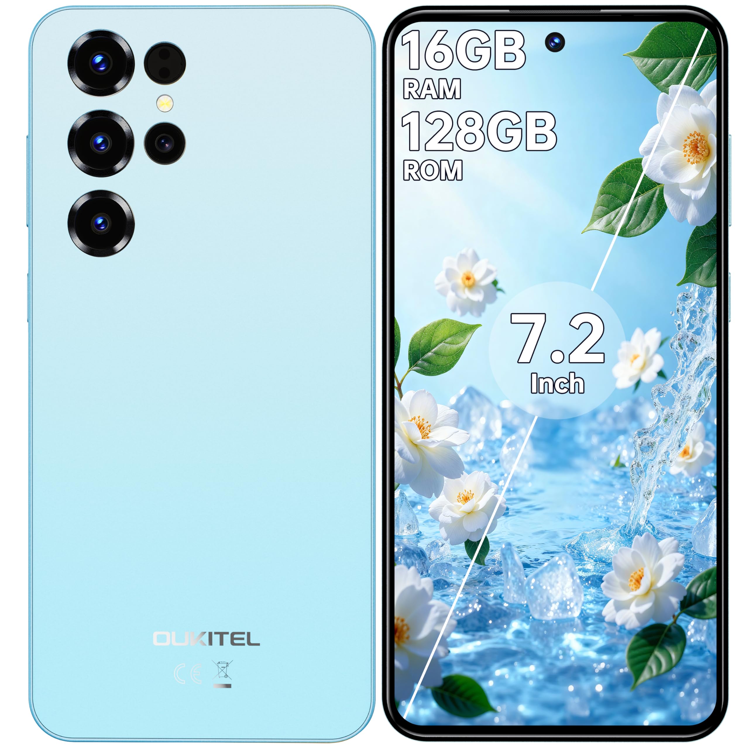 OUKITEL C68 Smartphone 2026 Android 15-7,2" HD+ 120Hz Telefono - 16GB RAM + 128GB ROM/1TB TF Cellulare 6000mAh 64MP+8MP Cellulari e Smartphone Dual SIM 4G /Face ID/Fingerprint/OTG Blu