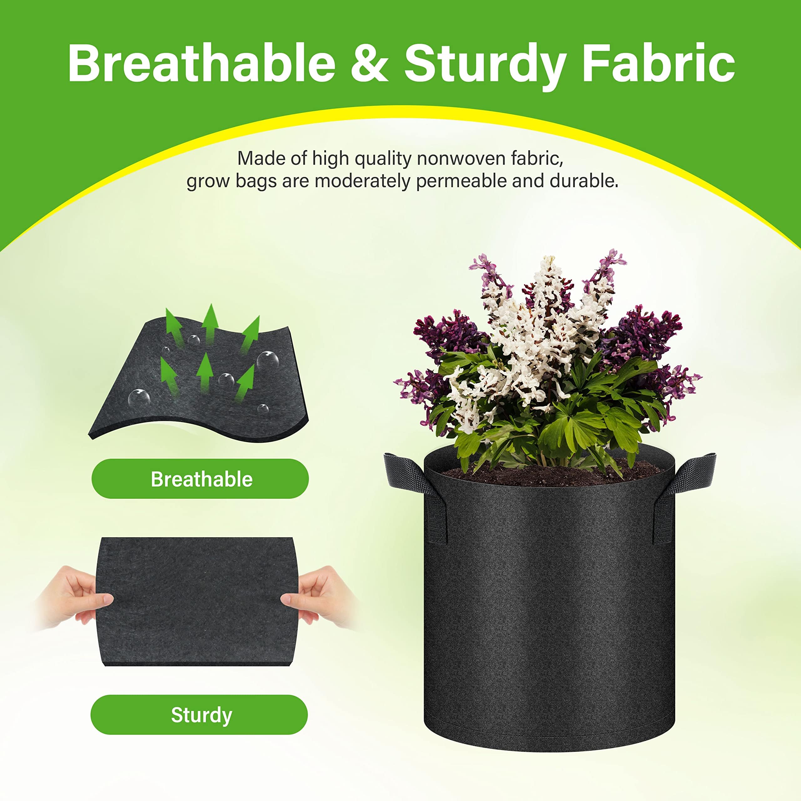 HealSmart Paquete de 6 bolsas de cultivo de 2 galones, macetas de tela de aireación no tejida con asas, macetas de tela, adecuadas para frutas de jardín, verduras, tomate y flores, color negro