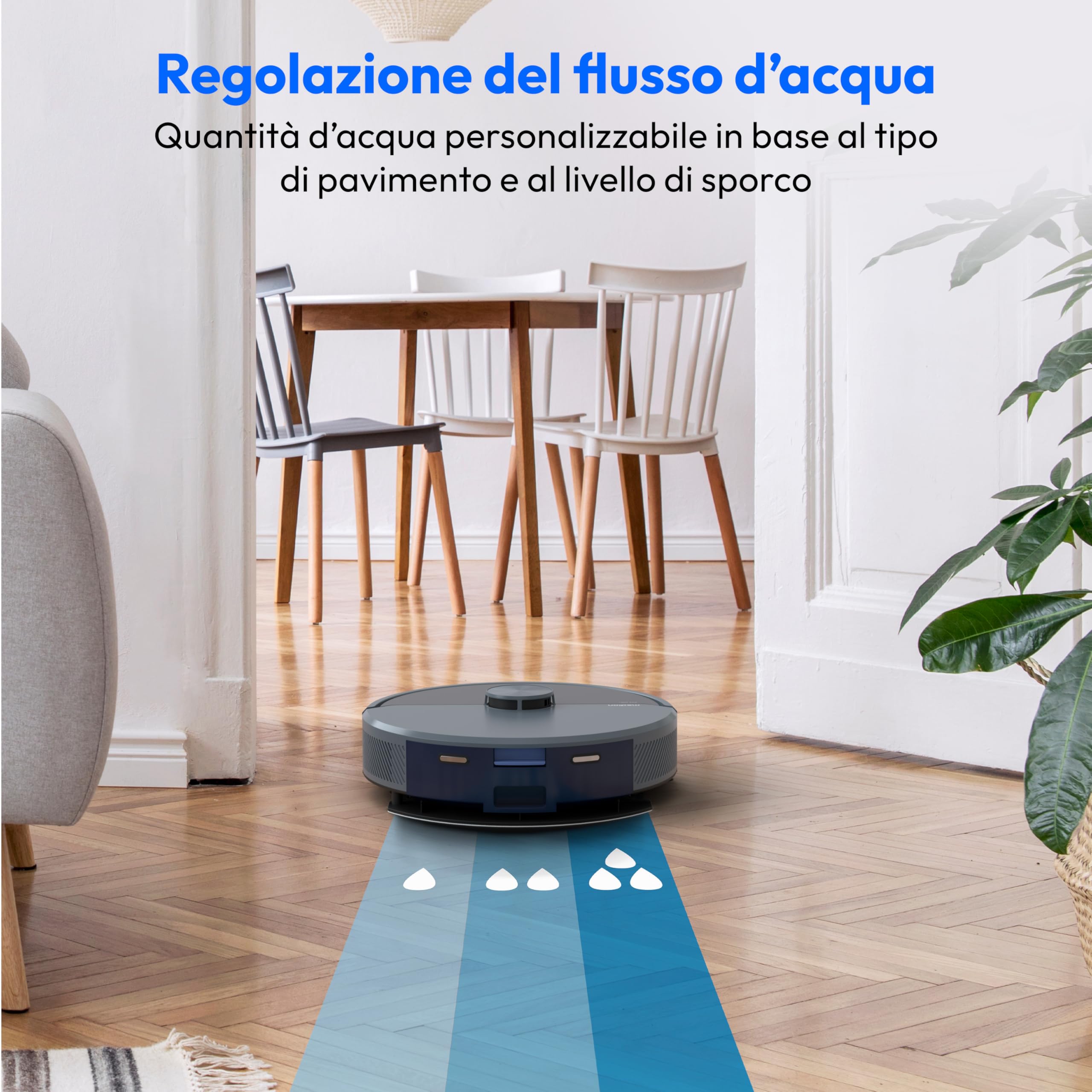 MEDION Robot aspirapolvere con stazione e lavaggio X22 SW+ (navigazione laser, 5.000 Pa, 2-in-1, mappatura precisa, aree no-go, piani multipli, MD 100021) blu