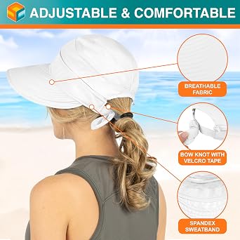 SUN CUBE Women's Sun Hat UPF 50+ UV Protection, Wide Brim Zip-Off Ponytail Beach Visor, Foldable Travel Hiking