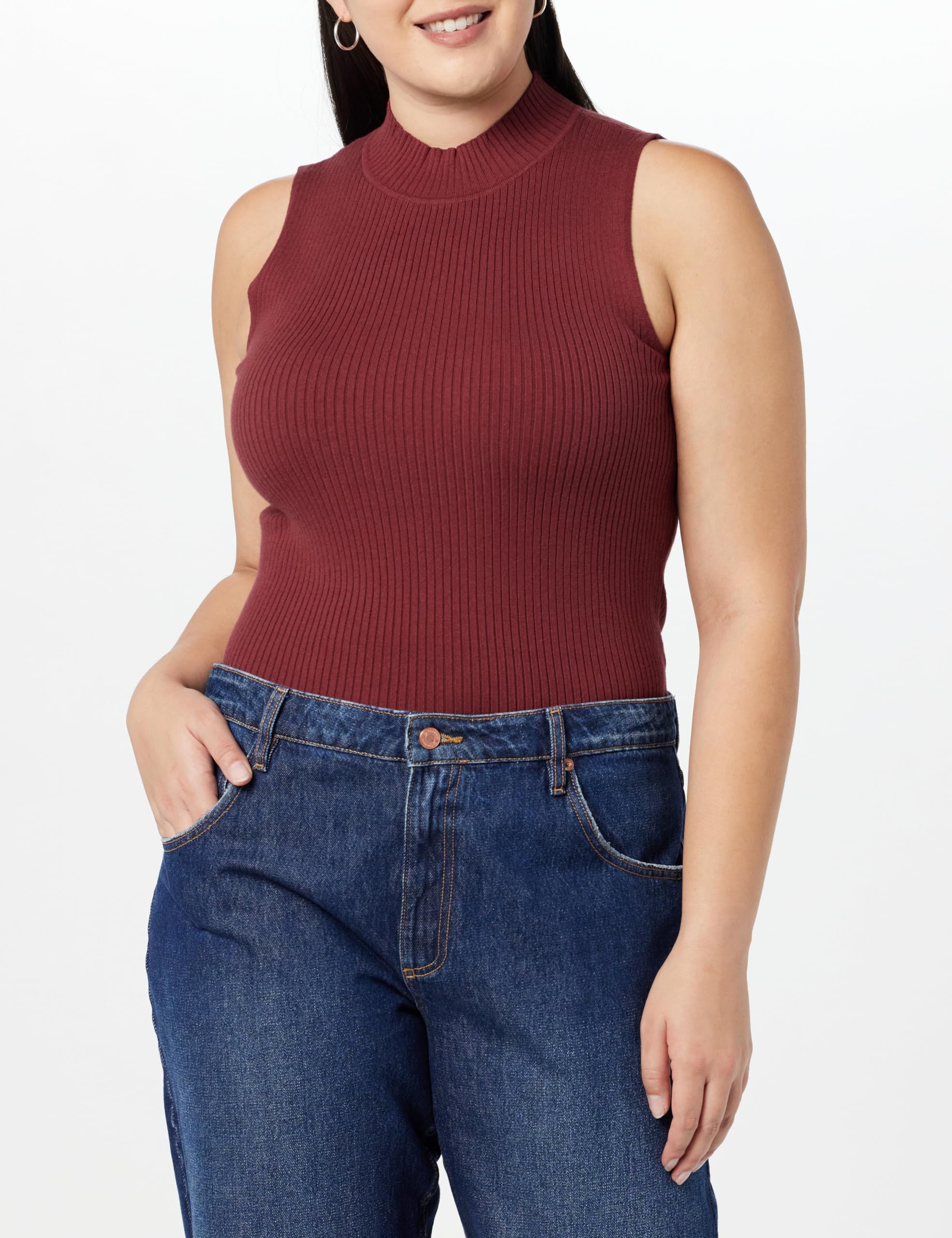 The Drop Women's Karolina Sleeveless Ribbed Mock-Neck Sweater