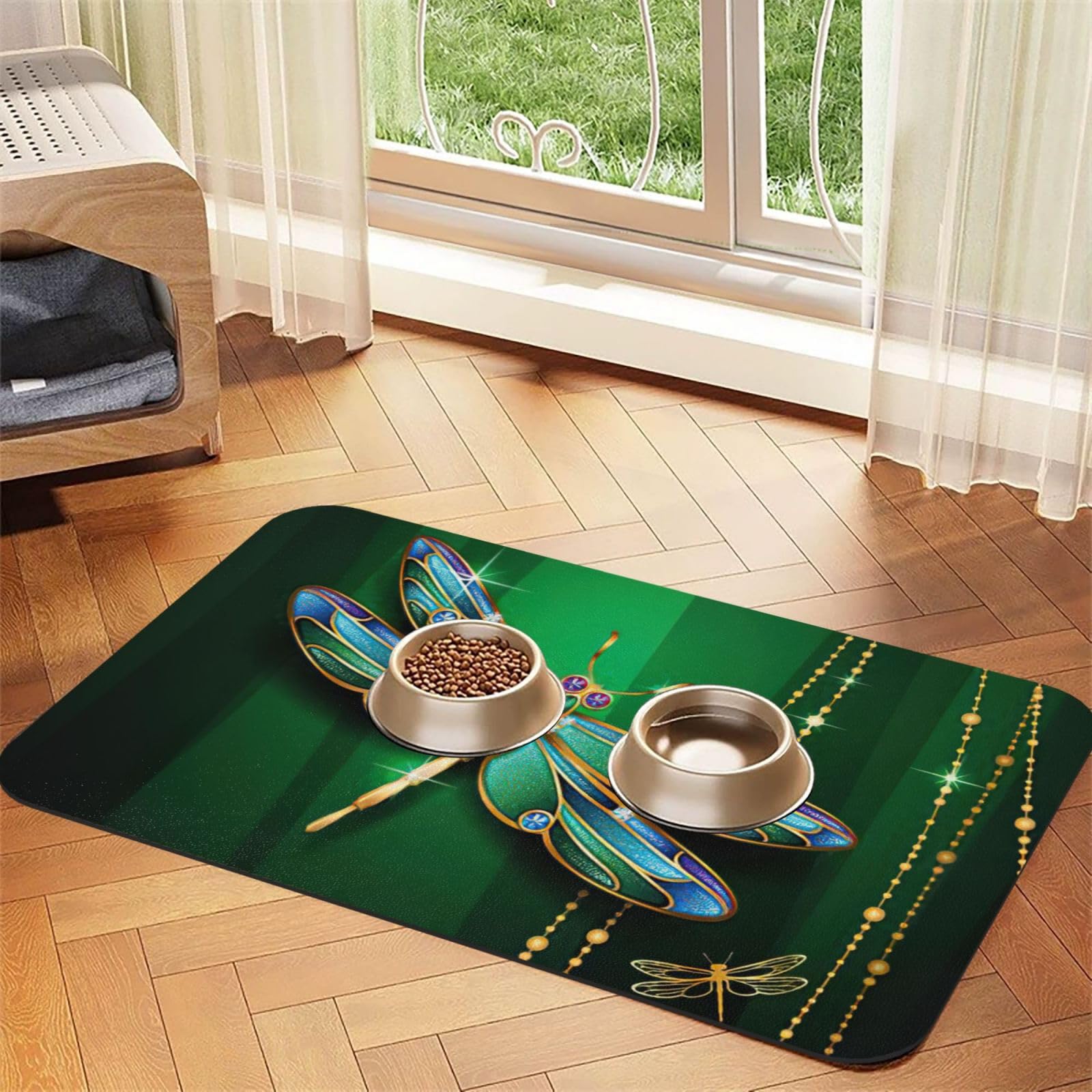 Tapis d'alimentation libellule en cuir PU pour chien et chat
