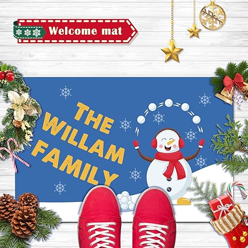 Miniatura 10 de Tapete personalizado de muñeco de nieve con nombre familiar tapete de bienvenida para exteriores tapete de Navidad para puerta delantera de interior