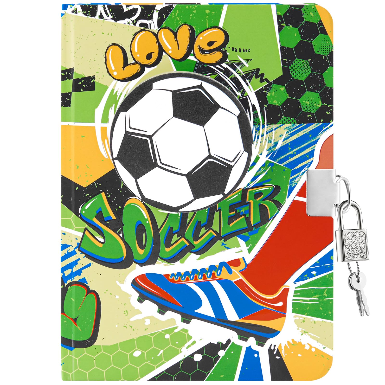 WERNNSAI Secret Diary for Boys, Football Kids Diary with Lock and Key