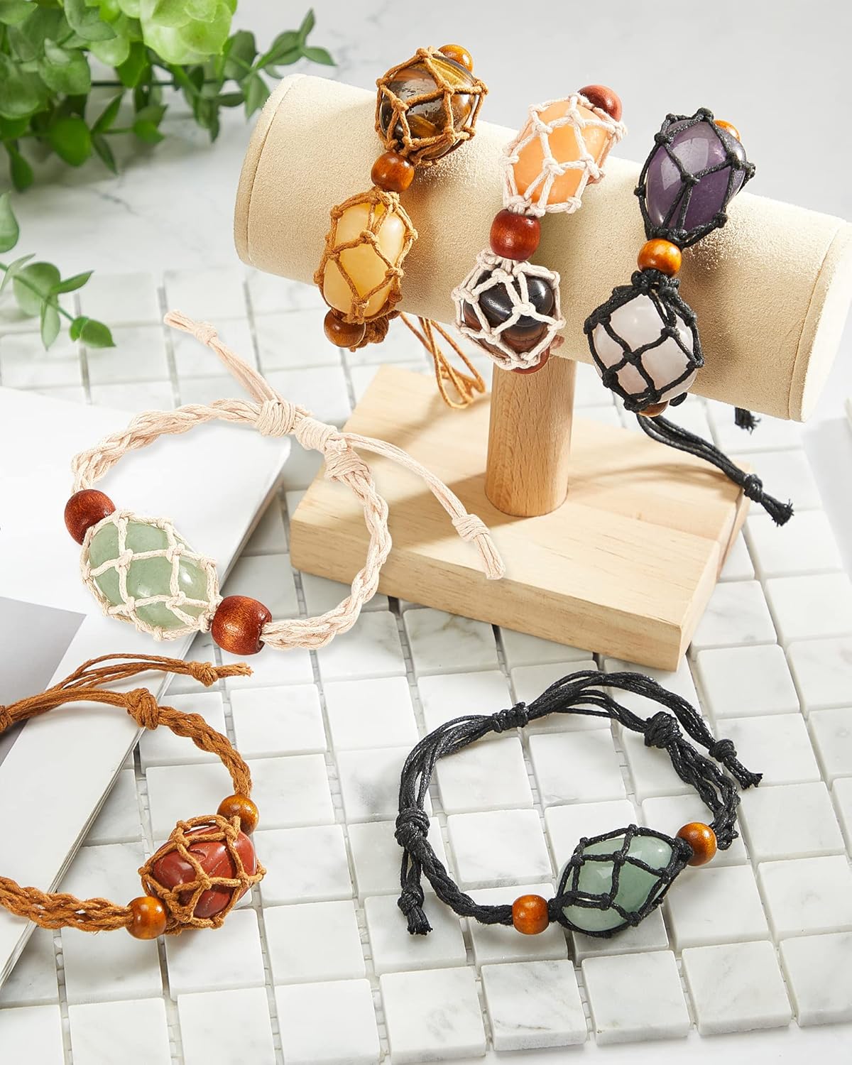 Taiyin 18pcs Charms Empty Crystal Bracelet Holder, Adjustable Netted Cord for DIY Making, 3 Colors (Black, White, Brown) - Image 7