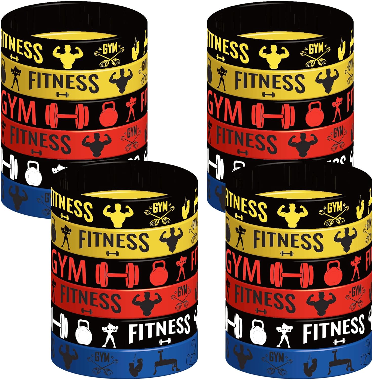 24 Pieces Gym Party Wristbands Rubber Bracelets –...
