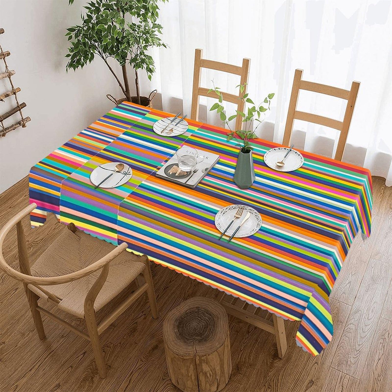 LZQPOEAS Stripes Tablecloth Rectangle Table Cloth Decorative Fabric Table Cover Waterproof Seasonal Table Cover Wrinkle Resistant Washable Table Cloth for Party Picnic Dinner Decor 60"x120"