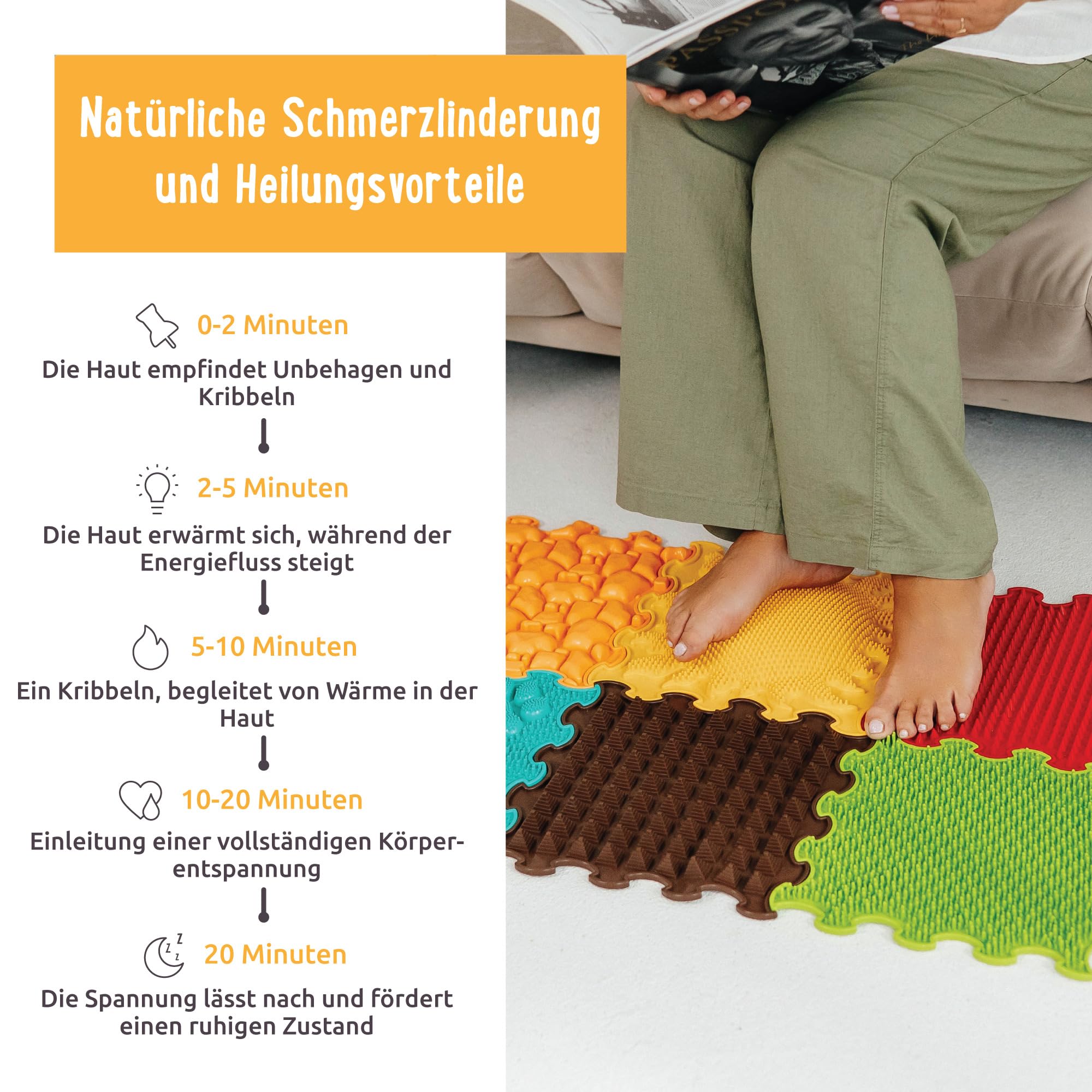 ORTOTO Massage Puzzle Bodenmatten - Orthopädische Spielmatte für Kinder und Erwachsene, sensorisches Spielen, Kinderspielmatten, Spielmatten-Set (Sunshine Garden)