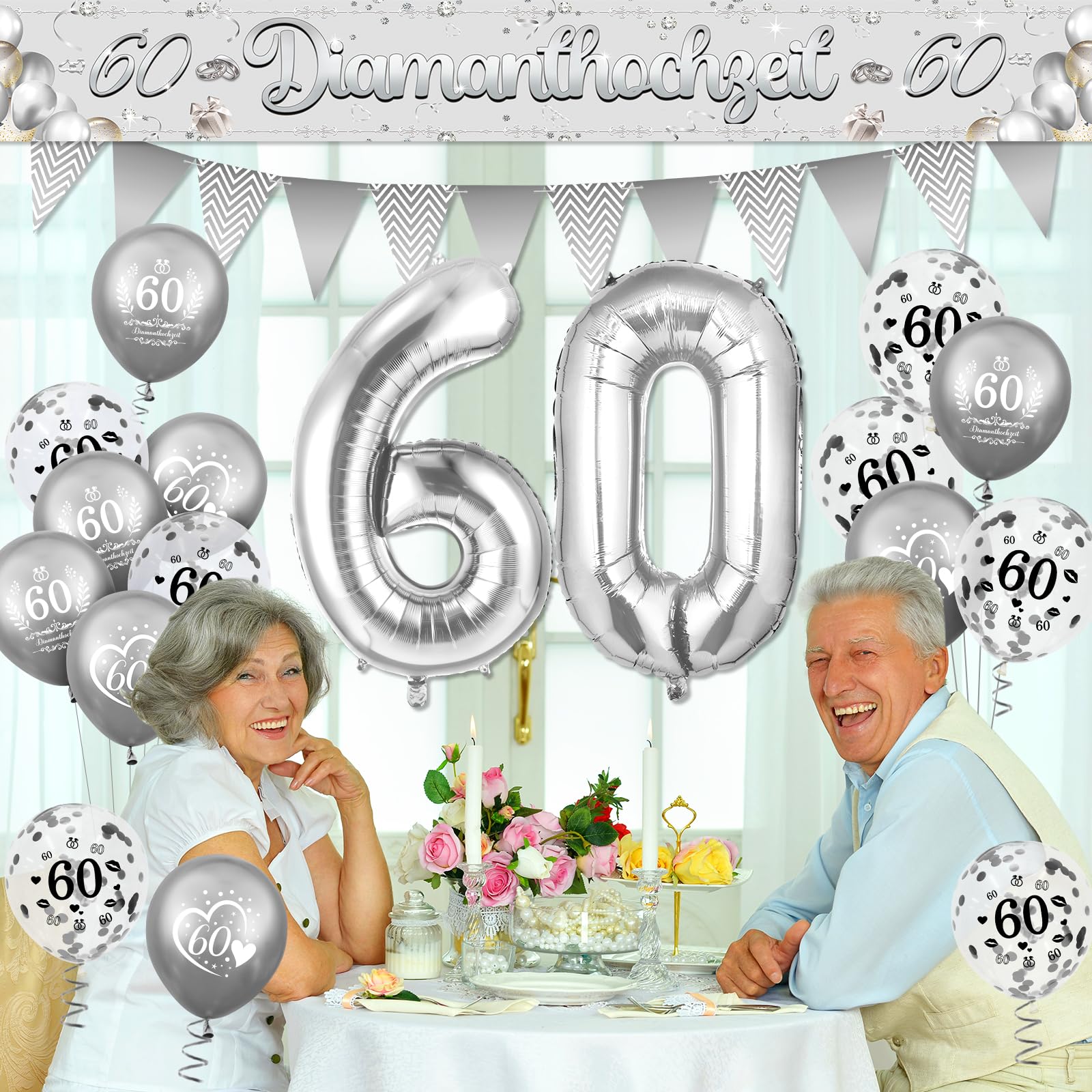 Gartenflagge Zum 60. Hochzeitstag – '60 Years Married Together' Mit Goldtext, 30,5 X 45,7 Cm