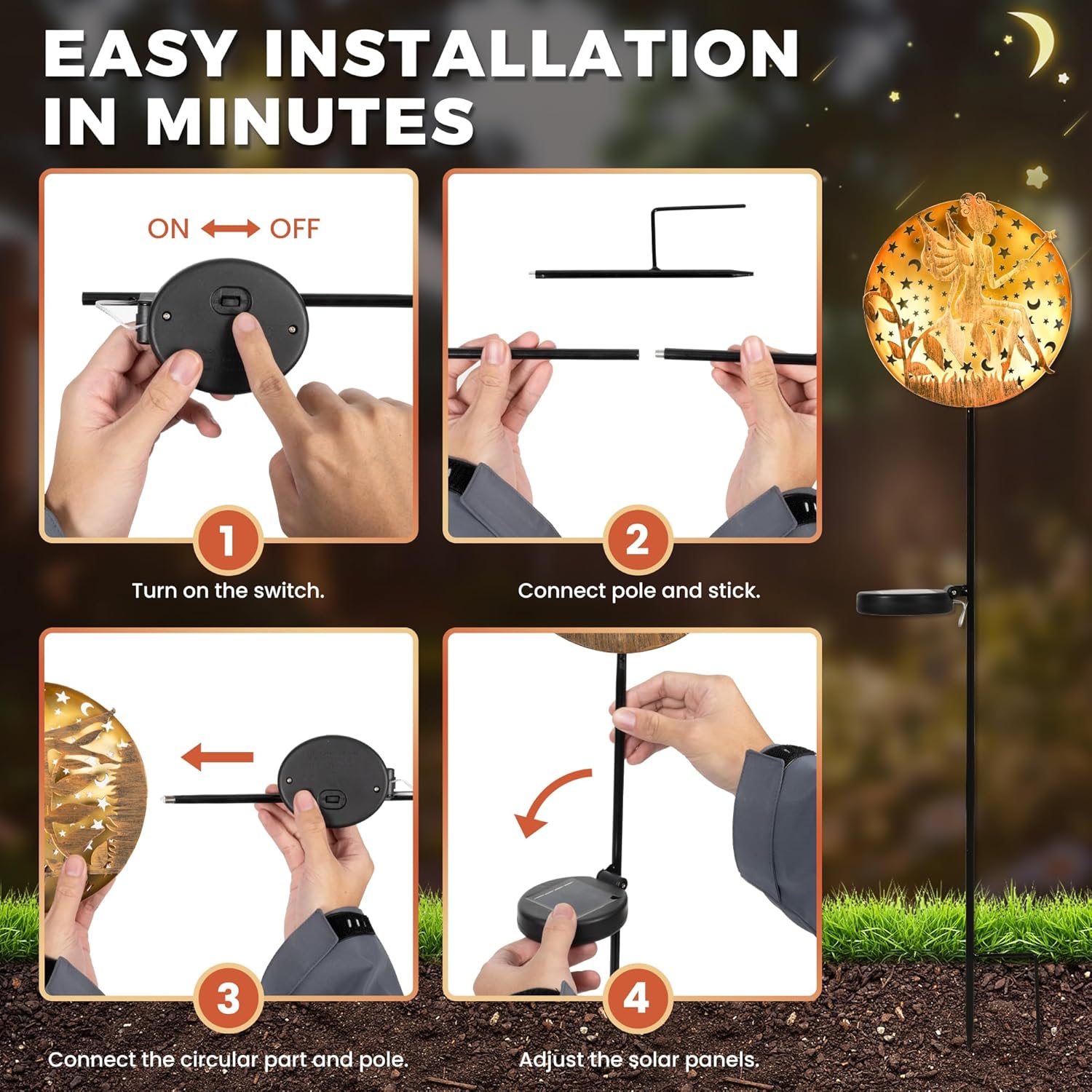 Solar Fairy Garden Lights, Metal Fairy Sculpture Pathway Stakes, Waterproof Outdoor Decorative Lights for Yard Patio Garden Porch, Gifts for Women Mom, 1 Pack
