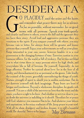 Desiderata Poema Desiderata - Póster de metal vintage para cocina decoración de pared letrero de aluminio para hogar oficina café pared 6 x 8