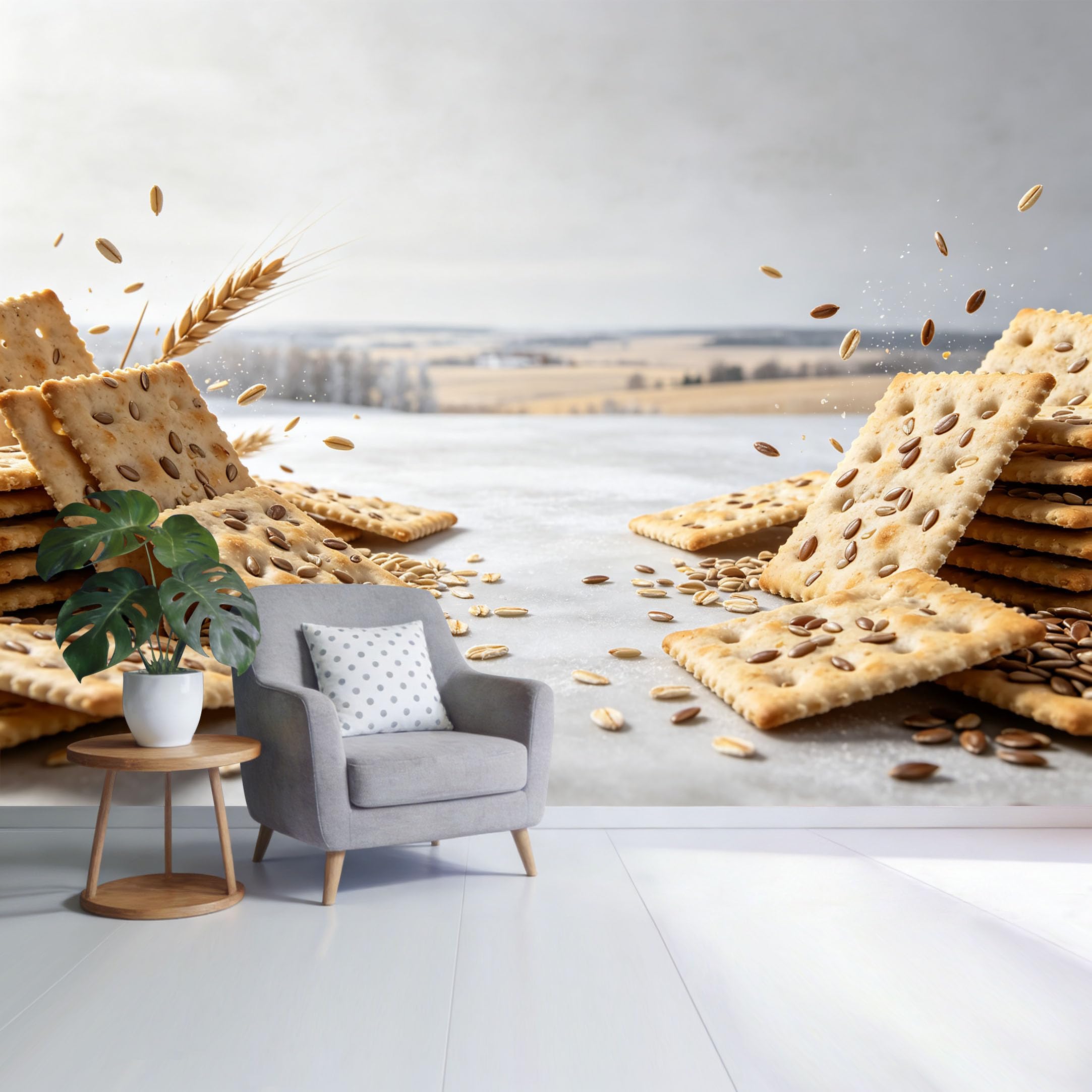 Custom Size Wall Mural Wheat Field Landscape Golden Grain Bakery Crackers Rustic Farmhouse Style SelfAdhesive Wall Fabric Removable Wallpaper for Home Office Decor