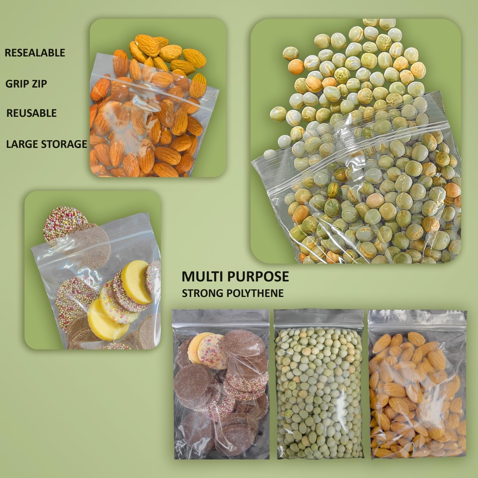 100 bolsas reutilizables de plástico transparente resellables, ideales para congelar y almacenar alimentos, joyas, medecine, elige tu tamaño (15 x 20 pulgadas)