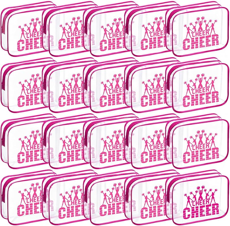20 Pcs Cheer Goodie Bags Cheer Snack Bags for Team 7 X 5 '' Pvc Cheerleader Gifts Bulk Waterproof Portable Cheerleader Tote Cheerleading Travel Duffel Packet for Teammate Party Party Supplly(Pink)