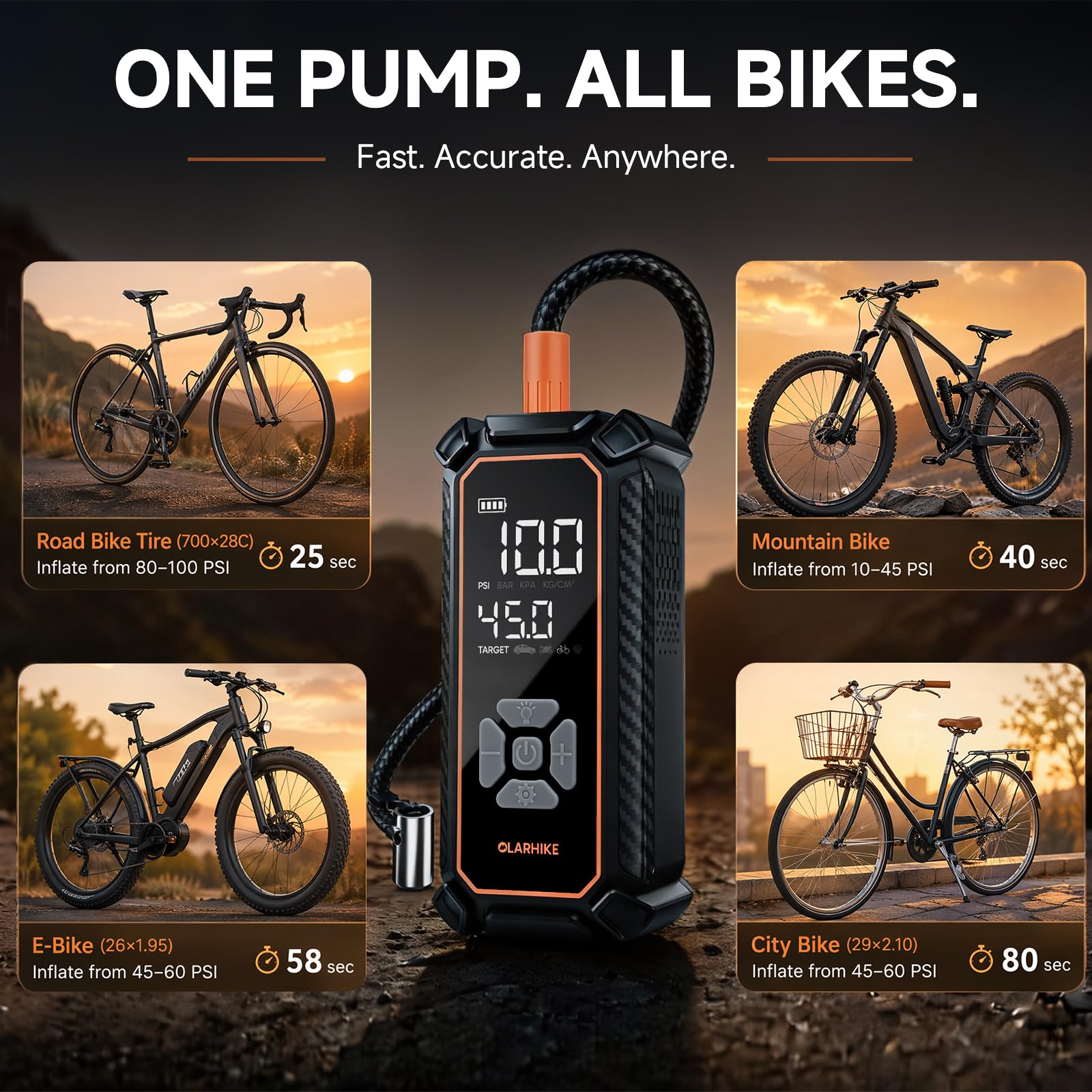 OlarHike Cordless Tire Inflator Portable Air Compressor, 150 PSI Bike Pump view 6