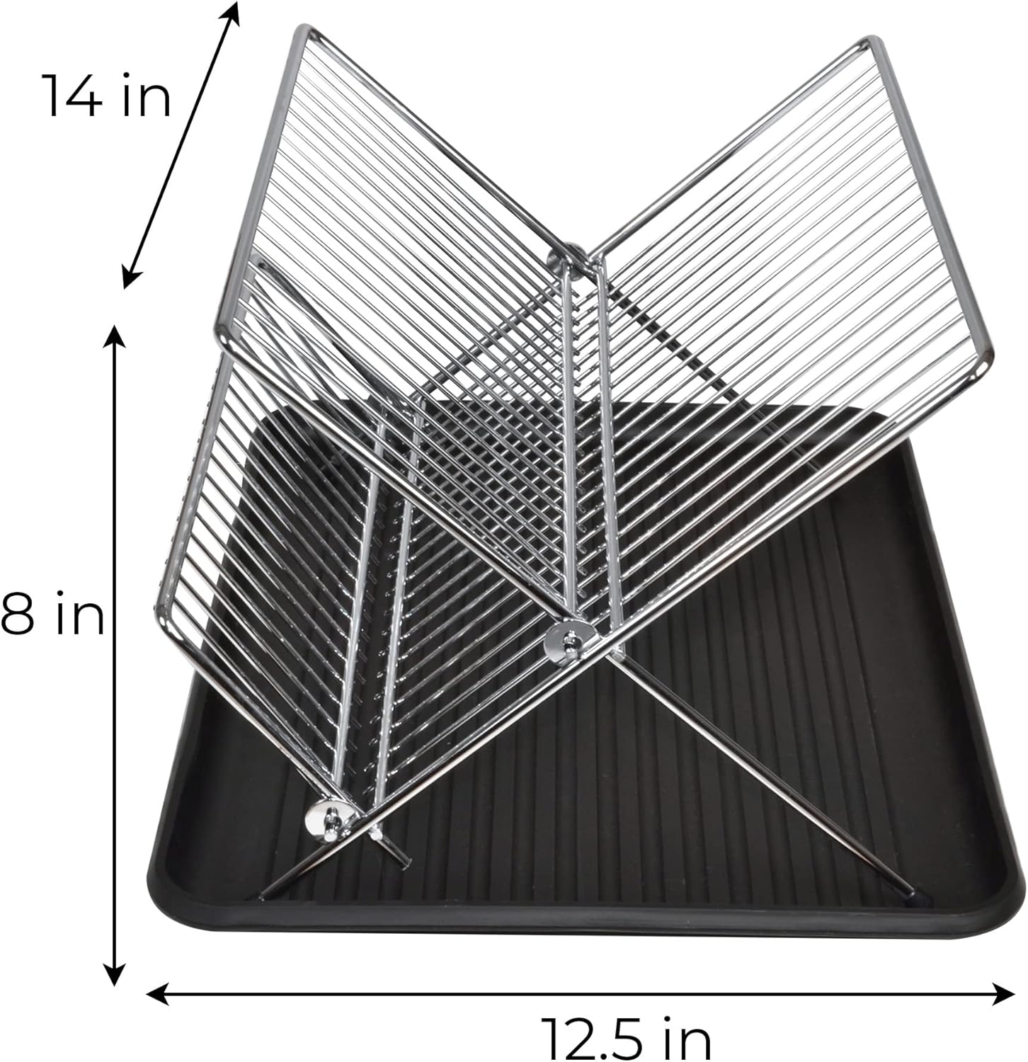 Smart Design Dish Drainer Rack w/ In Sink or Counter Drying - Steel Metal Wire - Cutlery, Plates, Dishes, Cups, Silverware Organization - Kitchen (Folding, Chrome)