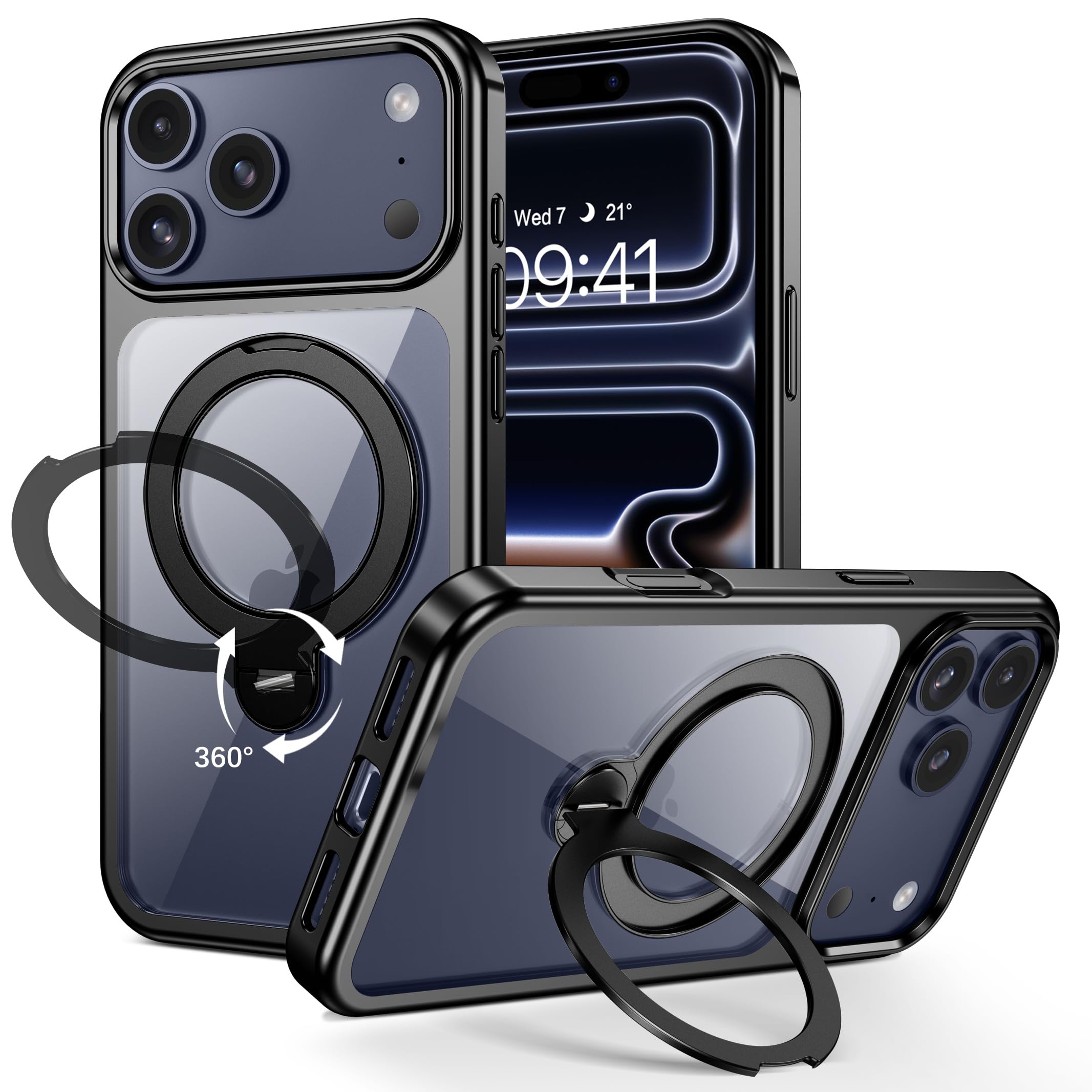 Coque pour iPhone 17 Pro Max antichoc résolvant le risque de chute avec son anneau rotatif stable - 8