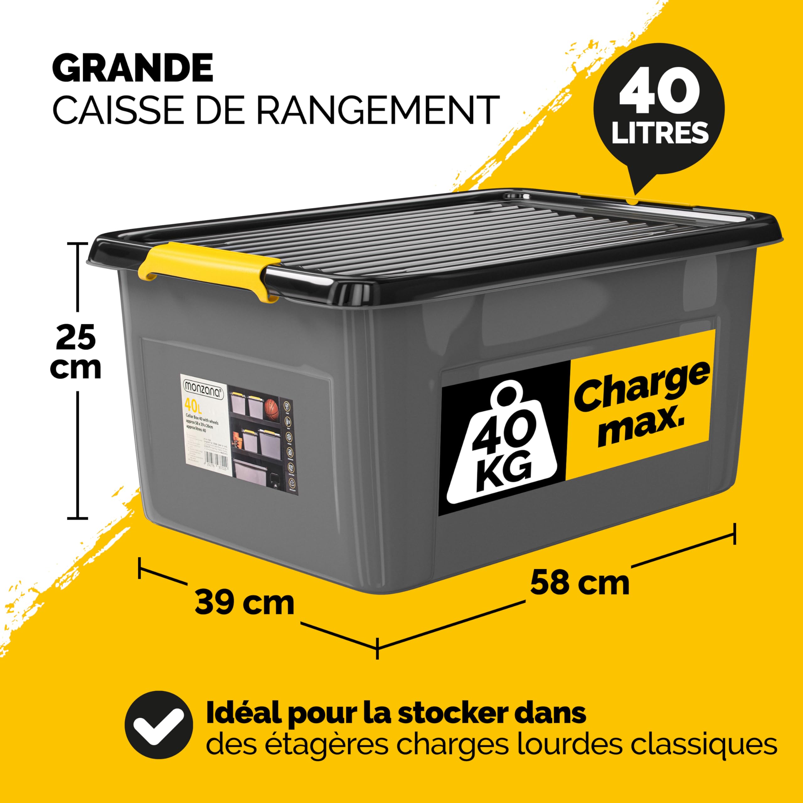 Monzana® 2x Caisse de rangement 40 L robuste avec couvercle hermétique et roulettes empilable sans BPA gain de place caisse de rangement organisateur