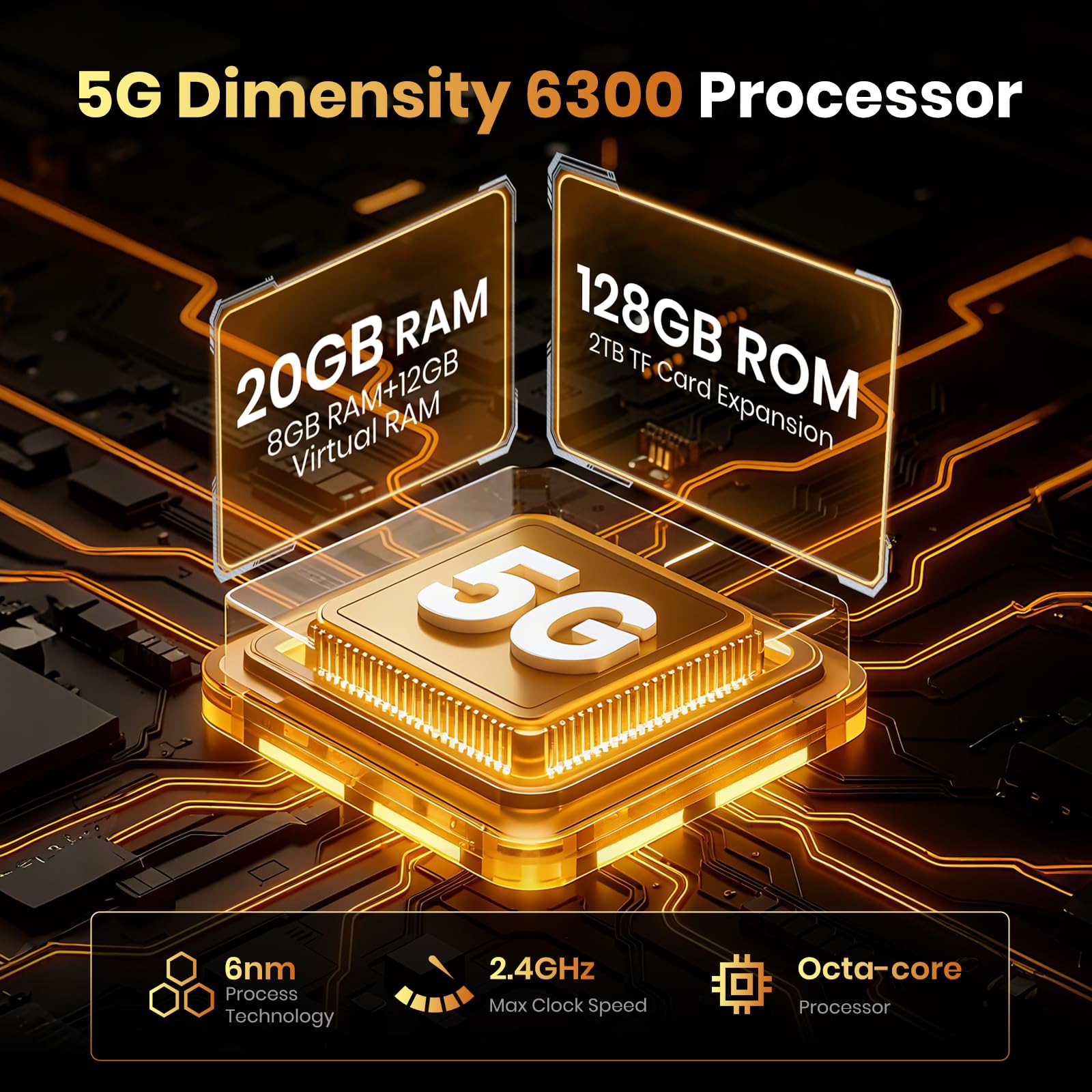 FOSSiBOT F110Pro Outdoor Smartphone 5G Android 15, 128 dB Lautsprecher-10000 mAh Handy Ohne Vertrag, 5G MediaTek Dimensity 6300+, 20 GB+128 GB/2TB, 6.745" Smartphone, 50 MP Kamera (schwarz)