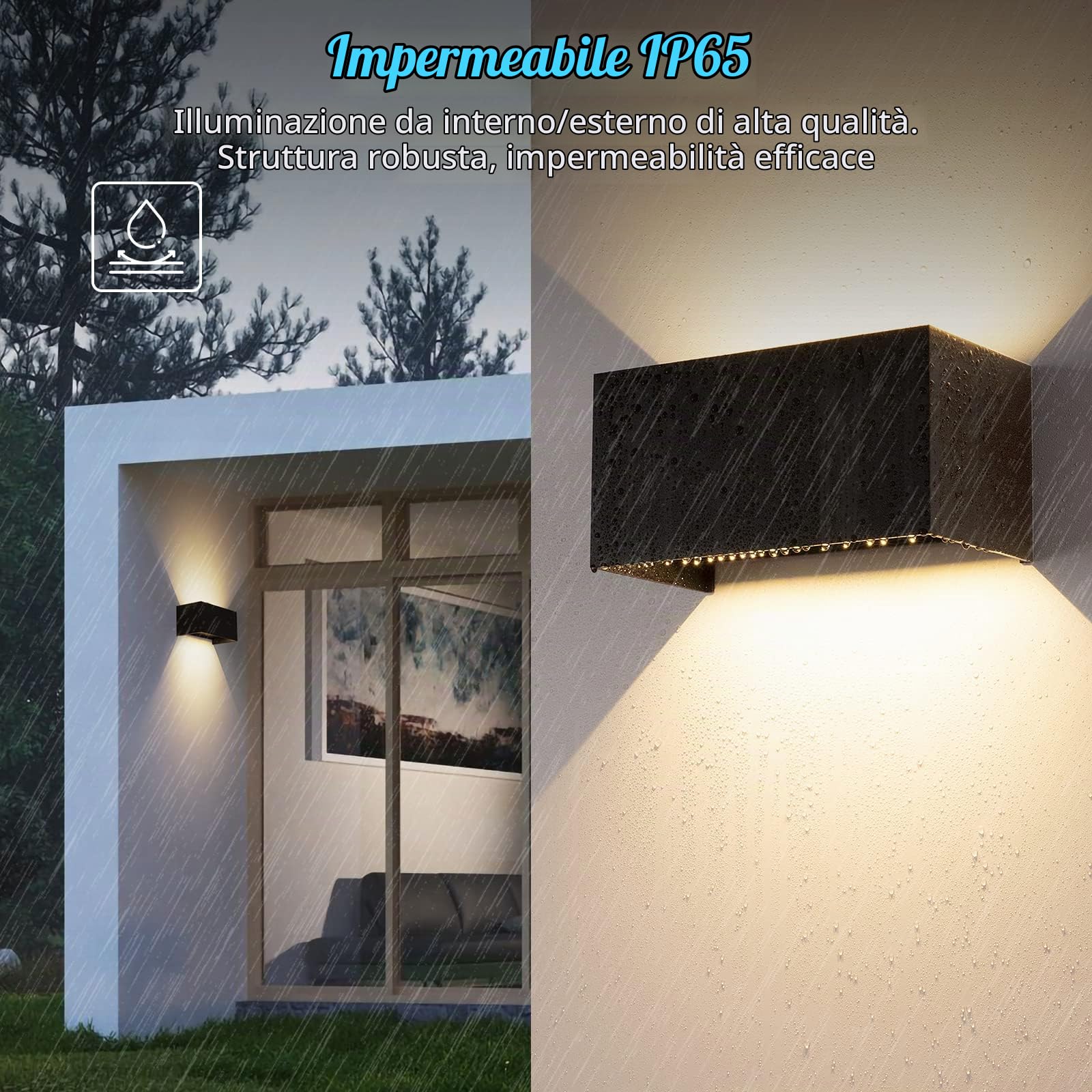 4 lampade da parete a LED da 24 W, per interni/esterni, colore nero, lampada da parete regolabile su e giù, lampada da parete per esterni, luce bianca calda, 3000 K, IP65, impermeabile
