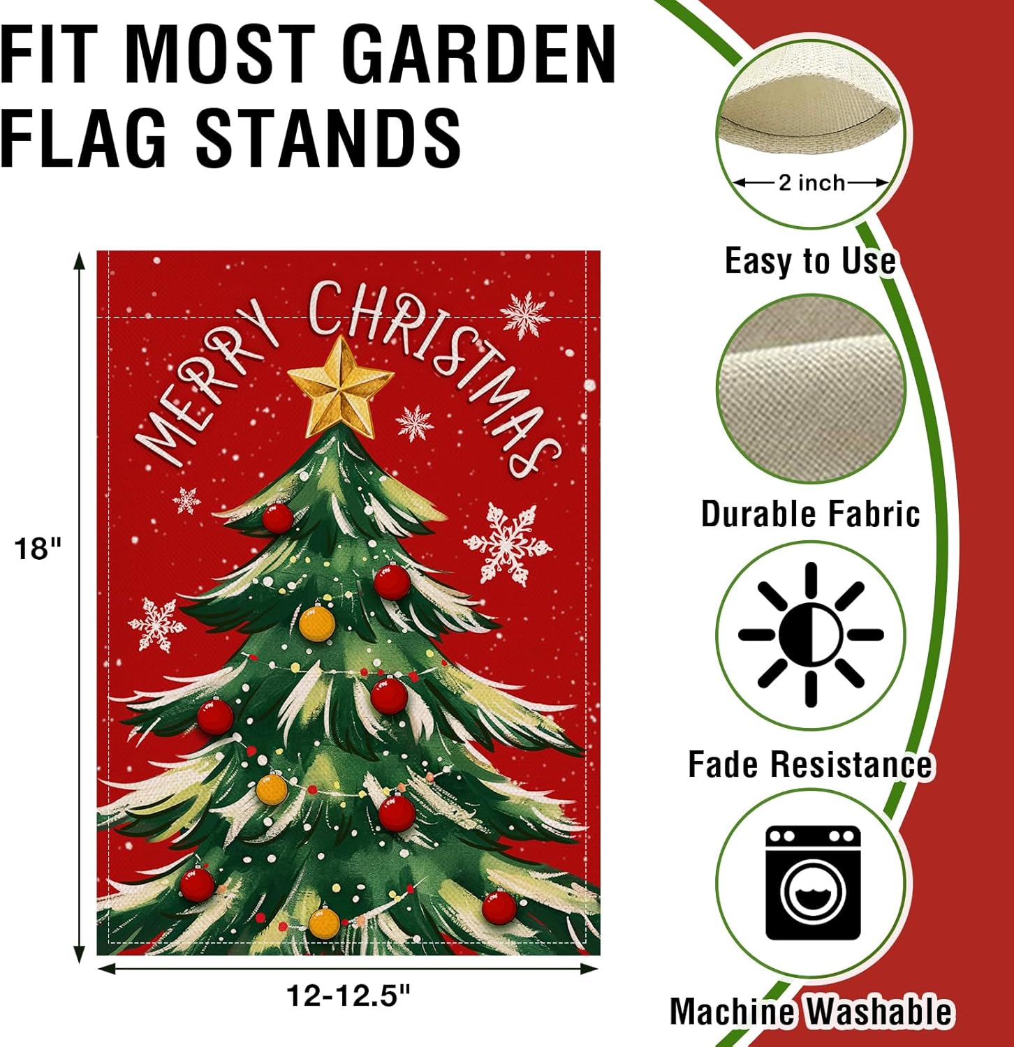 Artofy Merry Christmas Tree Small Decorative Garden Flag, Red Xmas Snowflake Yard Lawn Outside Decor, Winter Holiday Burlap Outdoor Home Decoration Double Sided 12 x 18 - Image 2
