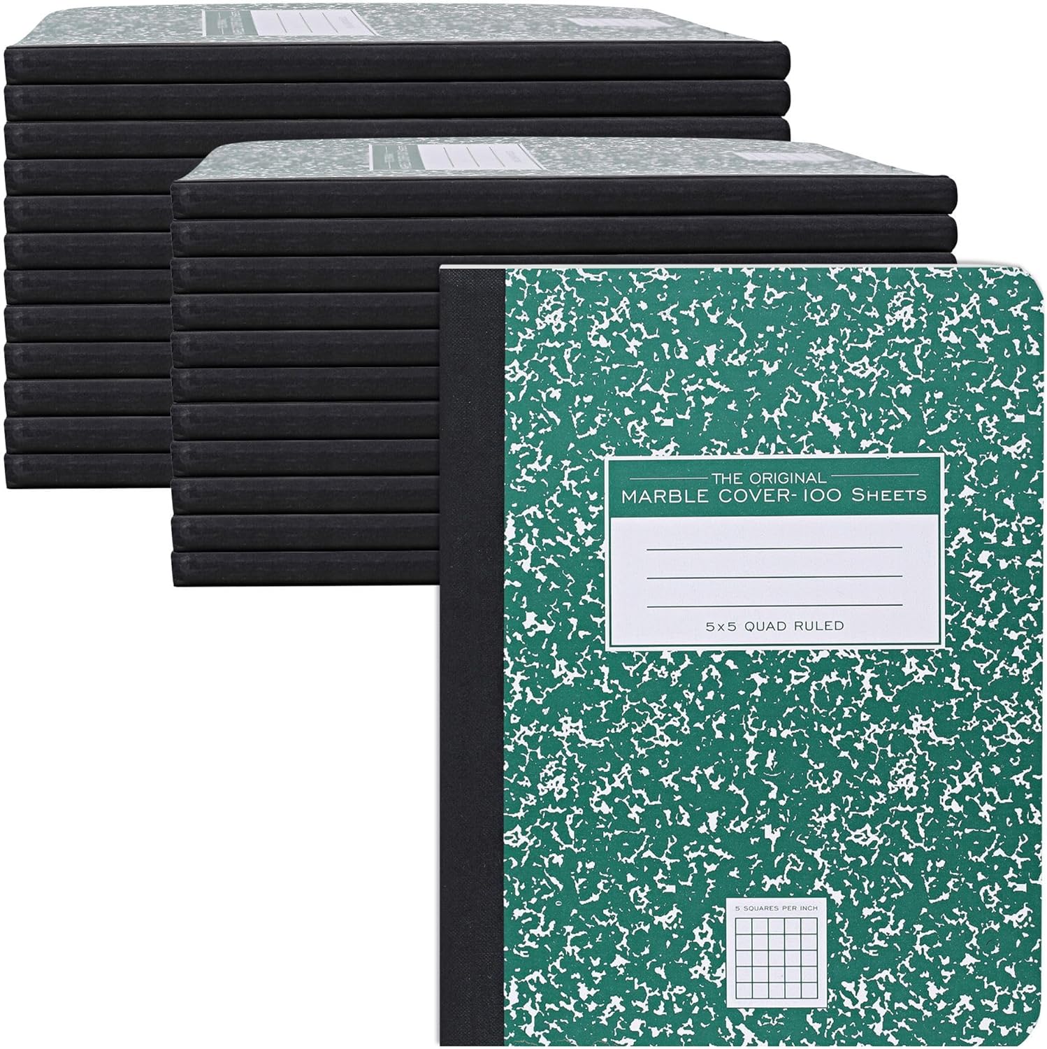 ROARING SPRING Hard Cover Composition Notebook, 24 Pack, Green Marble Comp Book, 9.75″ x 7.5″, 5x5 Grid Graph Ruled, 100 Sheets (200 Pages), Made in USA