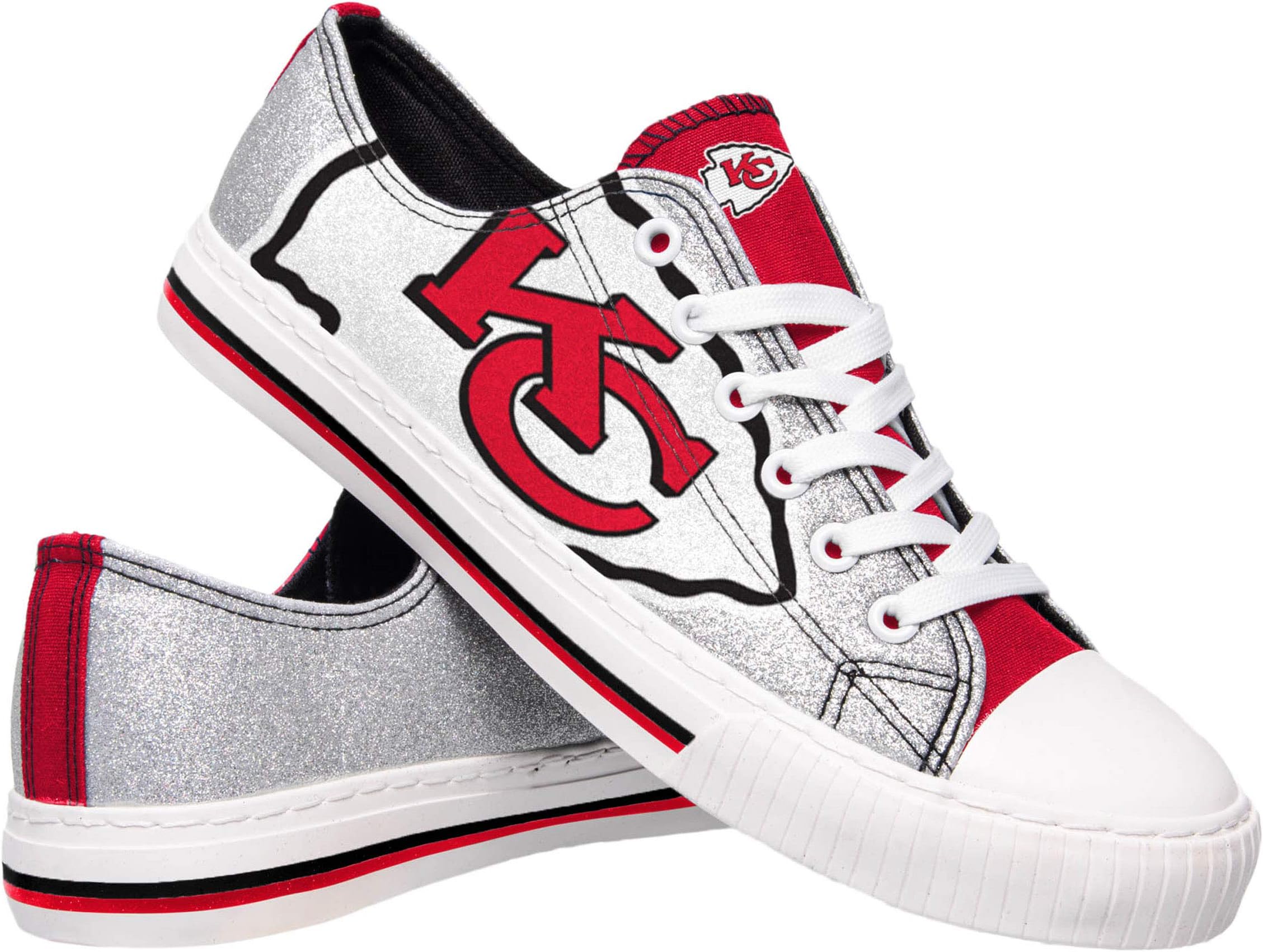 FOCO Women's NFL Team Logo Ladies Fashion Glitter Low Top Canvas Sneakers Sho...