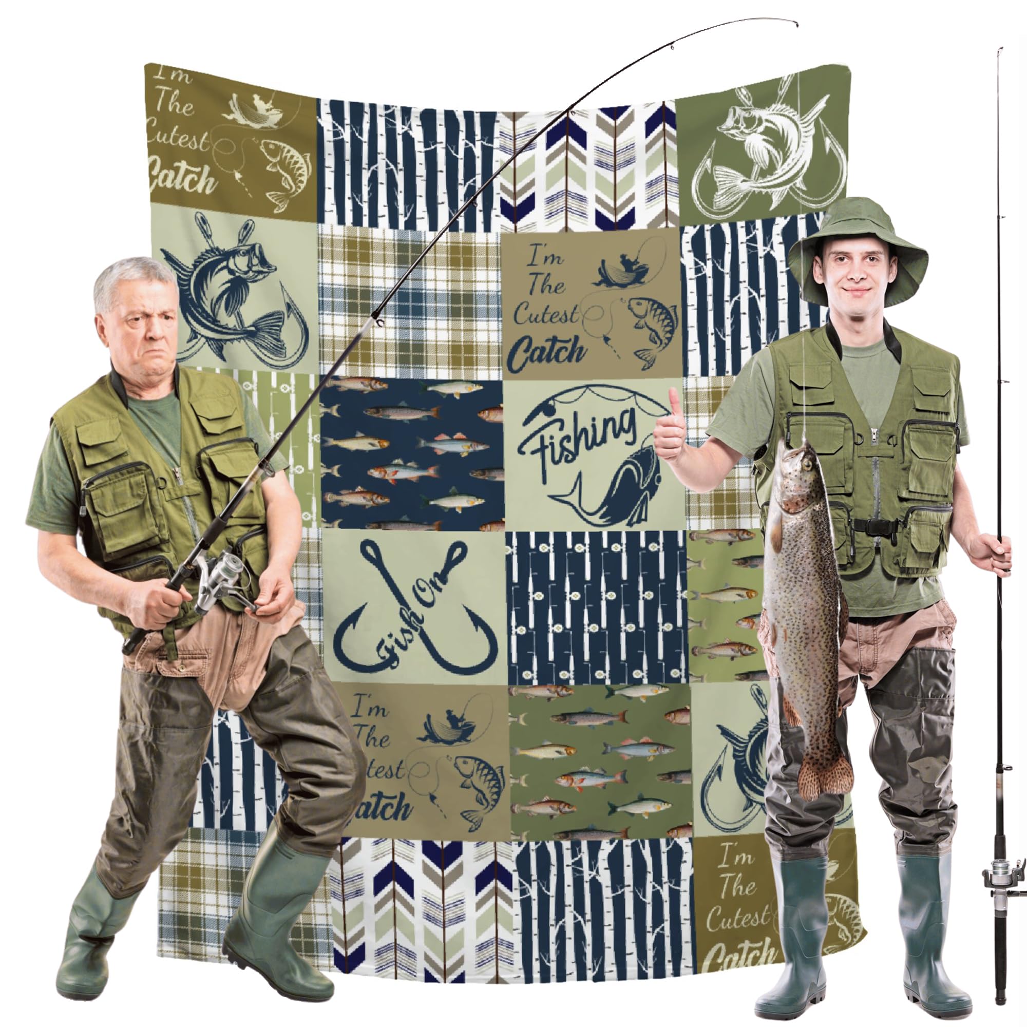 Buyyet Fishing Throw Blanket,Fishes Hunter Gift for Kid Men Boy Dad,Funny Fishing Gift for Fisherman Fish Lover,Soft Lightweight Plush Fish Collage