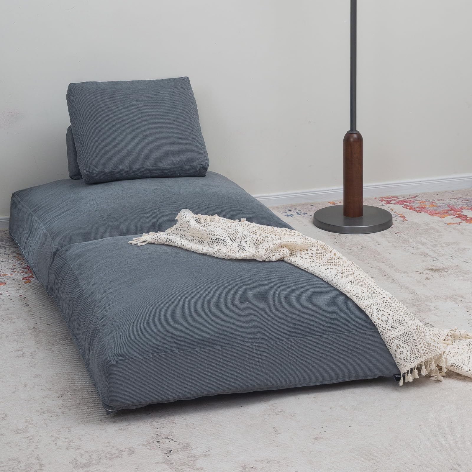 COMAXFolding Sofa Bed, Convertible Foldable Chair Bed with Pillow for Back Support, Modern Corduroy Fabric Fold Out Single Couch Floor Mattress Sleeper for Living Room Bedroom Dorm Office, Grey