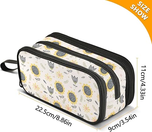 Miniatura 3 de Estuche para lápices de gran capacidad con 3 compartimentos para bolígrafos, bolsa de lona para maquillaje, escuela, oficina, adolescente, niña,