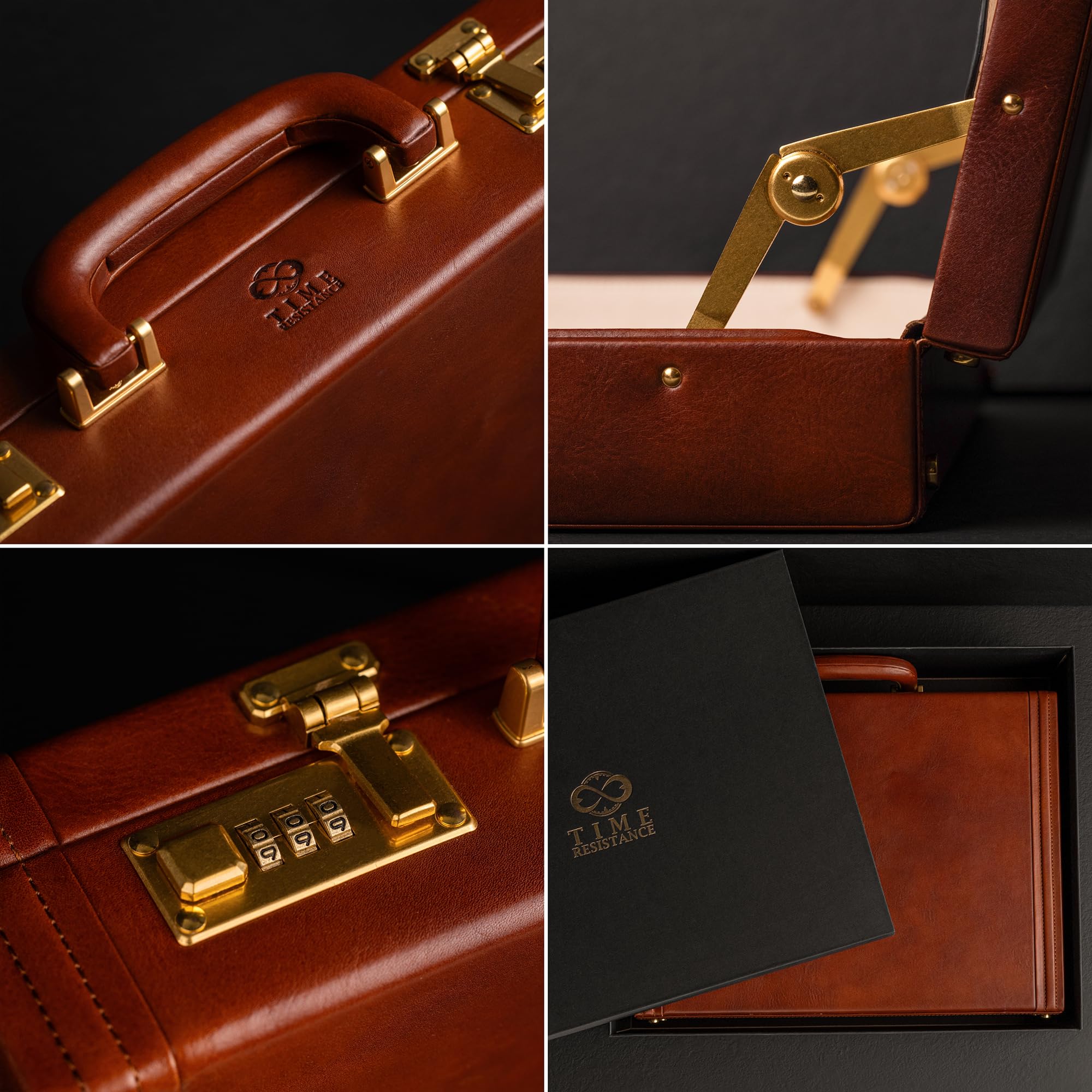 Time Resistance Leather Attache Case - Aktówka z włoskiej skóry licowej - Torba na laptopa do 15 cali - Twarde etui z zamkiem