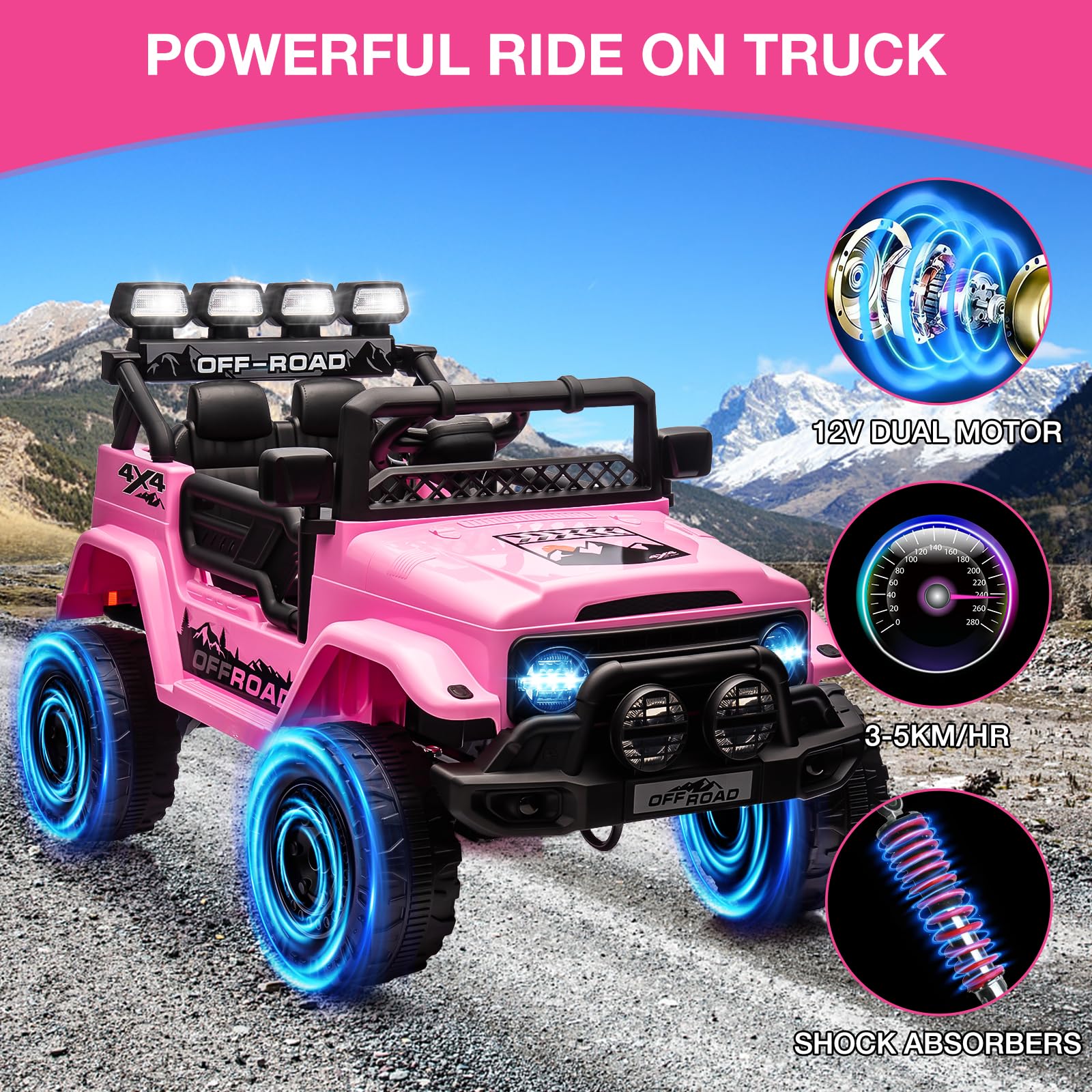 Macchina Elettrica Per Bambini 12 V, Auto Elettrica Per Bambini Telecomandatacon, 3 Velocità, Musica, LED, Clacson, Bluetooth, Regalo per Bambini 3-8 Anni (Rosa)