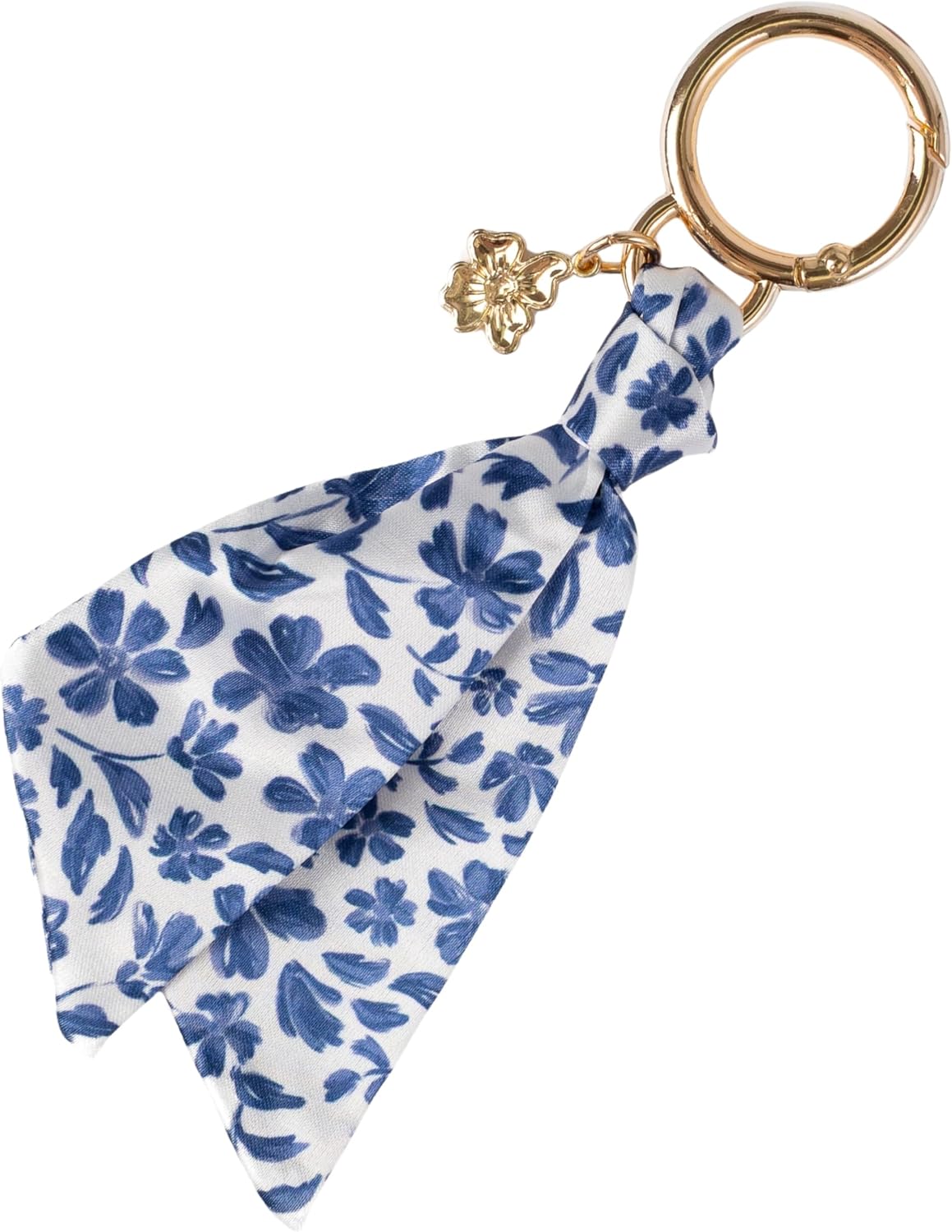 Elyse Breanne Design - Satin Keychain with Gold Flower - Cute Bag Charm for Purse, Handbag, Keys, Luggage - 6" inches long