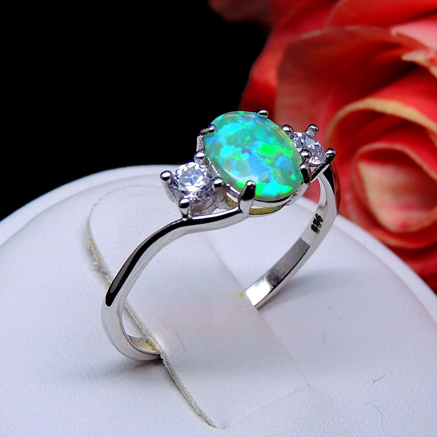 Addy Birthstone Ring for Women by Ginger Lyne |Purple Oval Simulated Opal Engagement Ring for Her |Sterling Silver with Cubic Zirconia Accents October Birth Month Gemstone Statement Design