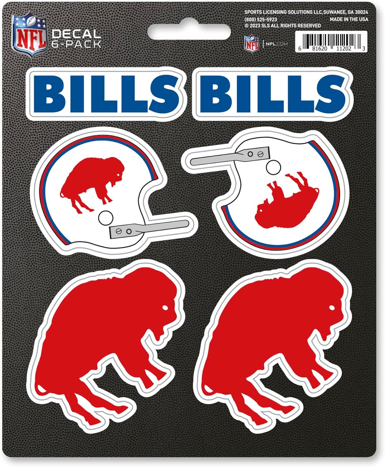 FANMATS 39518 NFL - Buffalo Bills Decal 6-pk - Works On Hard Surfaces - for Homes, Cars, Trucks, SUVs, Personal Items, Laptops, Cell Phones | Blue | 5” x 6.25” | 6 Various Logos/Wordmark