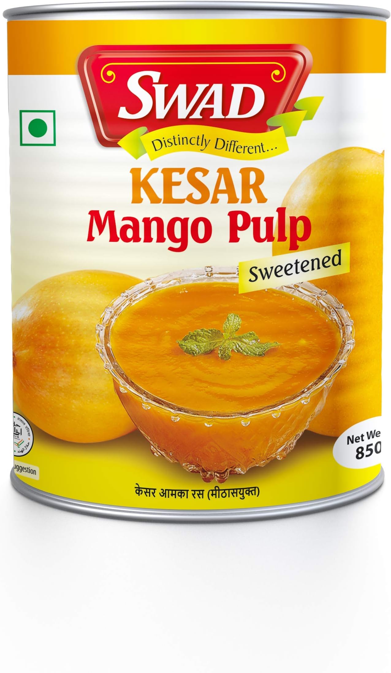Kesar Mango Pulp Tin, Sweetened, & Natural Aamras Tin with No Added Preservatives - 850g