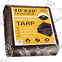 Winpull 10x20FT 16 Mil Heavy Duty Waterproof Tarp - Brass Grommets, UV Resistant, Tear-Proof for Camping, Pool, Car, Tent Cover