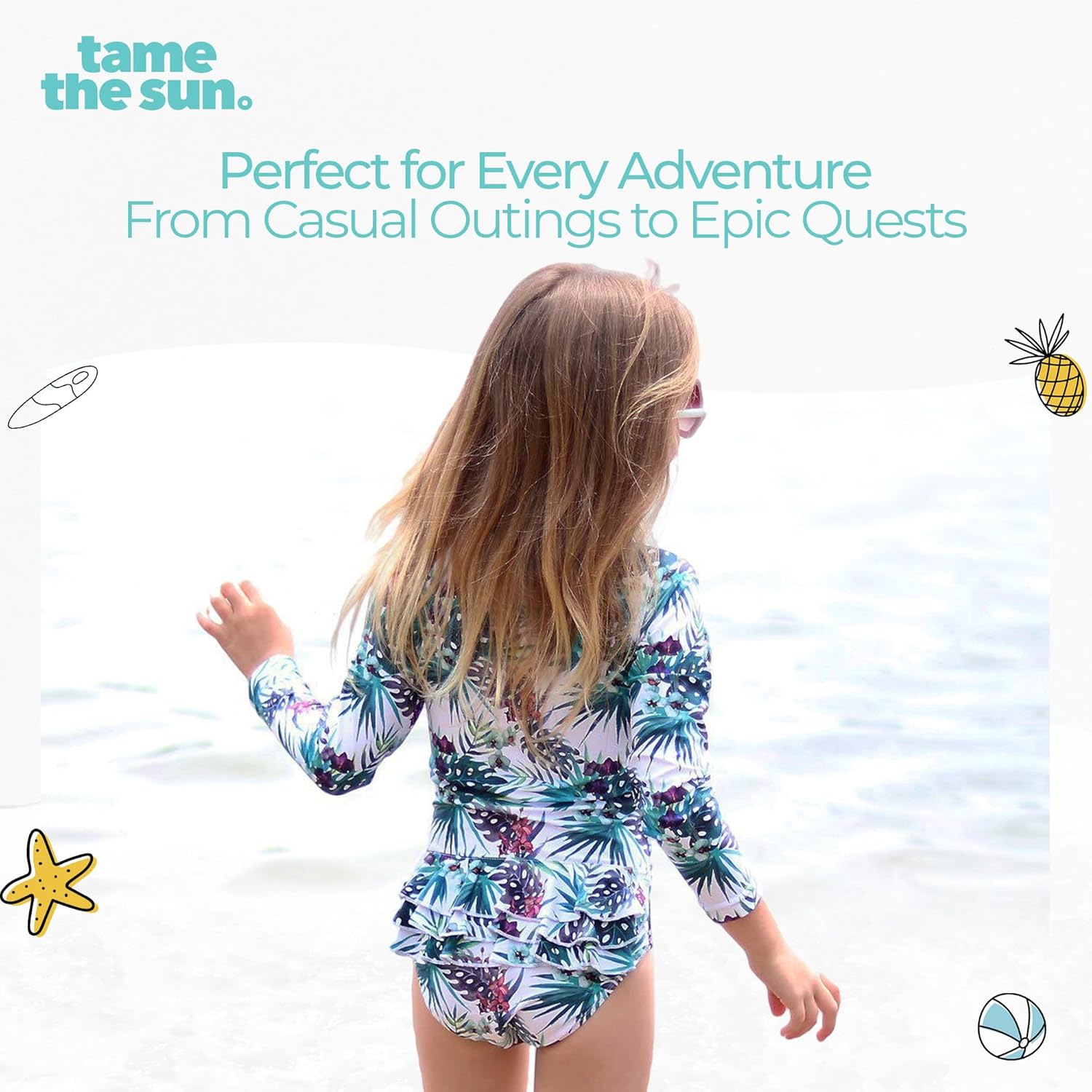 Tame the Sun Long Sleeve Girls' Swimsuit - Rash Guard with Frills, UPF 50+ Zipper Swimwear - Bathing Suit for Ages 3-12 - Image 7