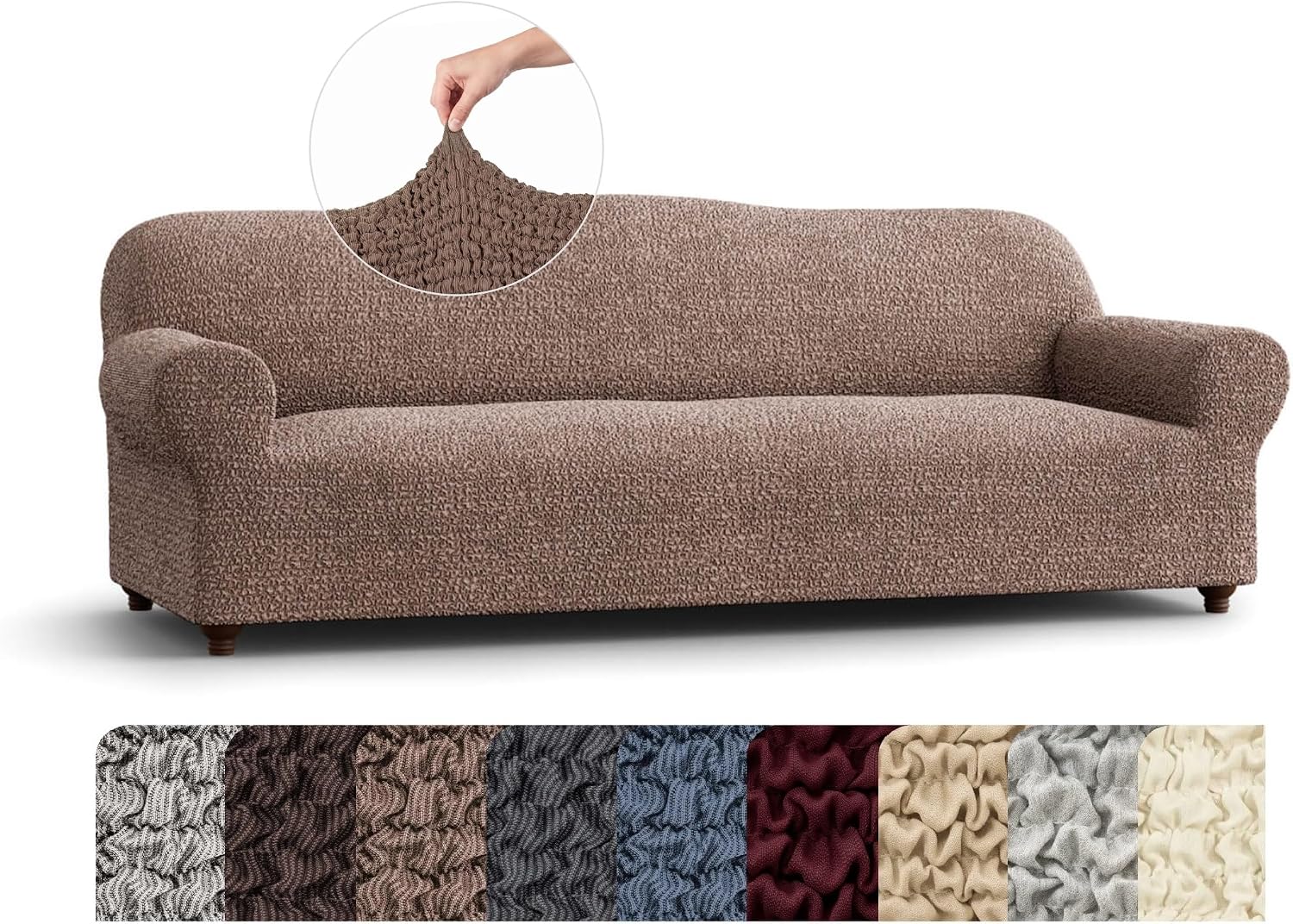 PAULATO BY GA.I.CO. Sofa Slipcover - Stretch Couch Cover - Stylish Cushion Sofa Cover - 1-Piece Form Fit Washable Protector for Pet - Mille Righe Collection - Camel