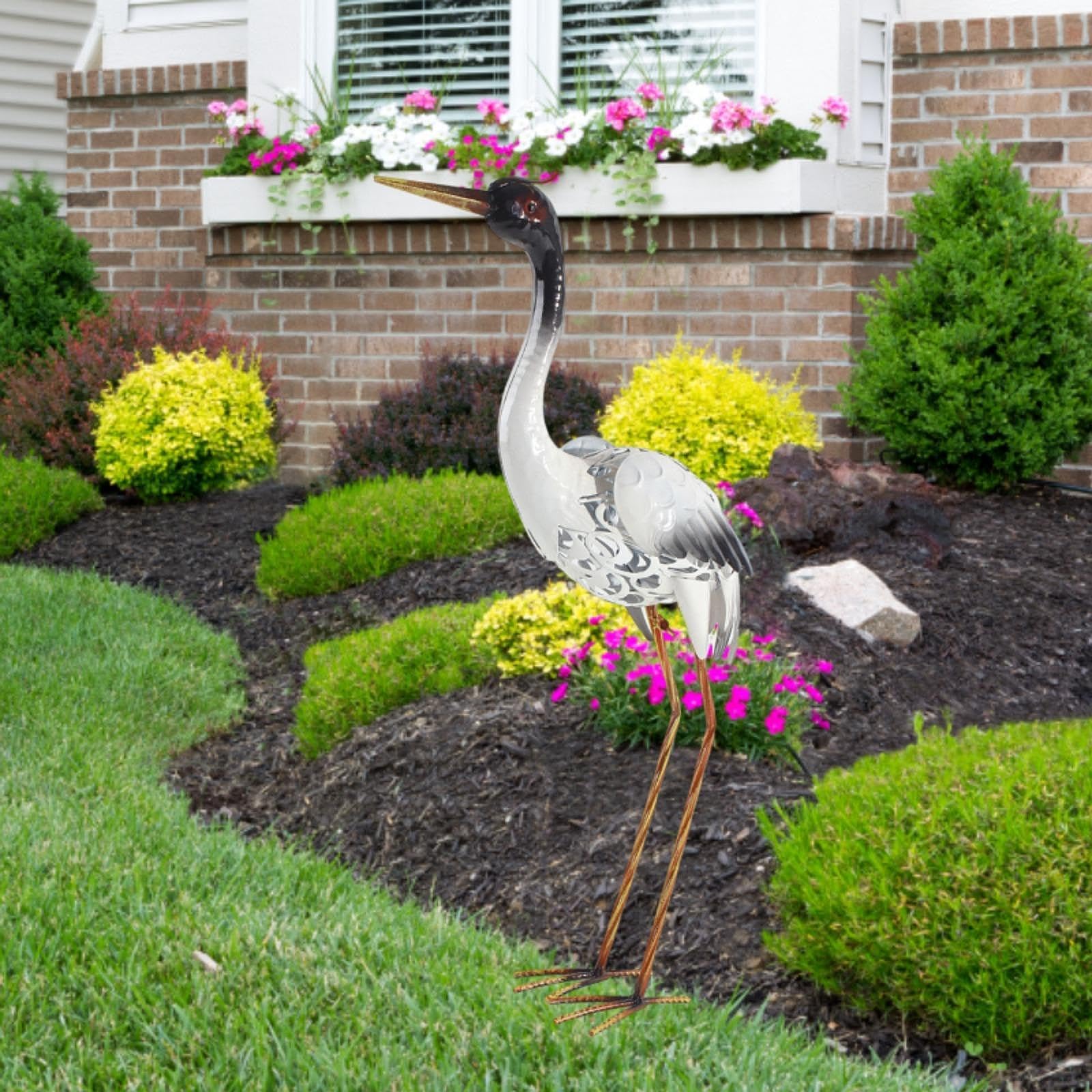 Gralara Statua di Gru coronata, Scultura realistica di Animale in Piedi, Decorazione da Giardino delle Fate per Interni ed Esterni.