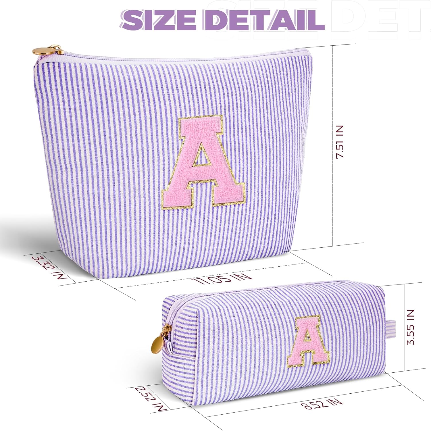 Makeup Bag Set Initials Cosmetic Bag,Birthday Graduation Gifts for 10 11 12 13 14 15 16 17 18 Years Old Girl Girlfriend Teen Girls Gift Trendy Stuff Toiletry Bag Travel - Lavender,A - Image 5