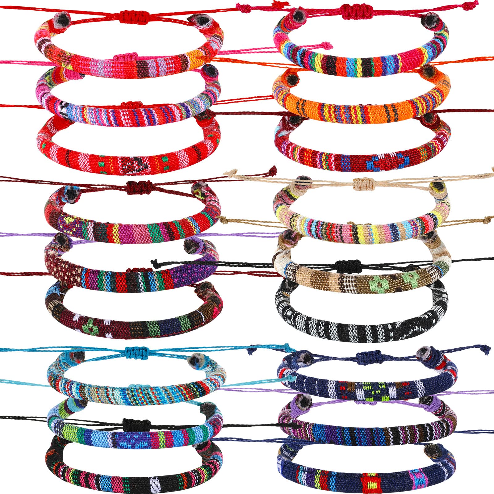 Yinkin 18 Pcs Boho Surfer Bracelet Anklet Adjustable Beaded Anklets Handmade Braided Bracelet Colorful Summer Beach String Rope Boho Jewelry for Women Men