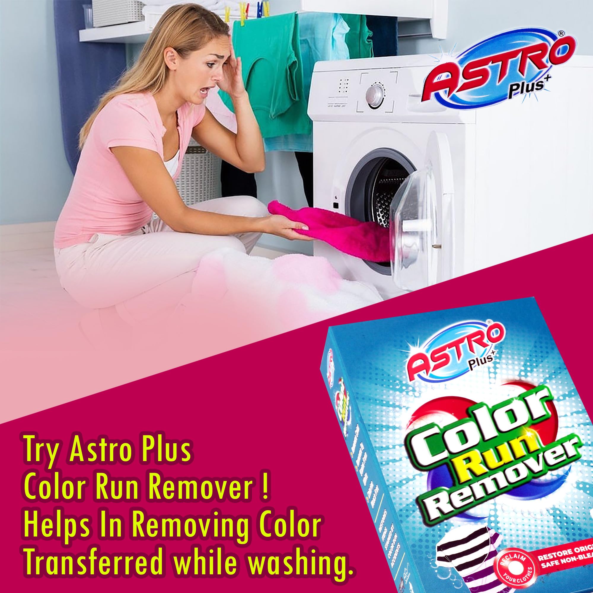 ASTRO PLUS + Ultimate Color Run Remover, Say Goodbye to Stains Powerful, Color Bleed Eliminator Stain Remover, Advanced Clothes Color Run Remover Powder (1) 2