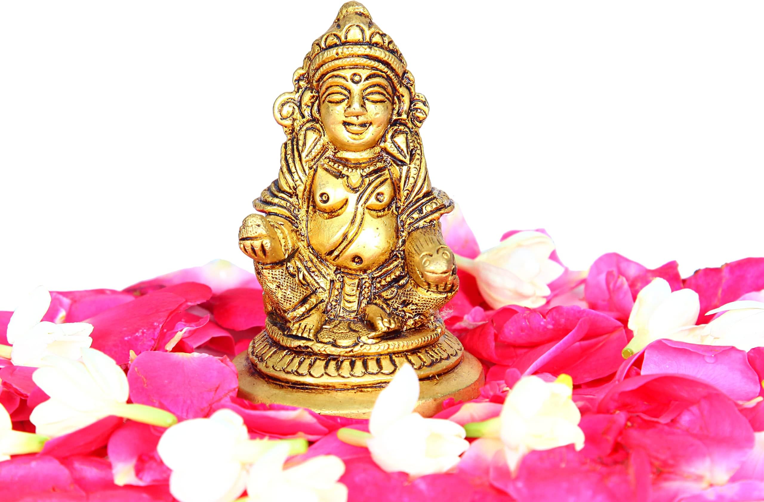 Aalayam Selveer Kubera Statue | Small Kuber Idol in Brass | Gold Colour Murti Height 9.5cm - 1 Piece
