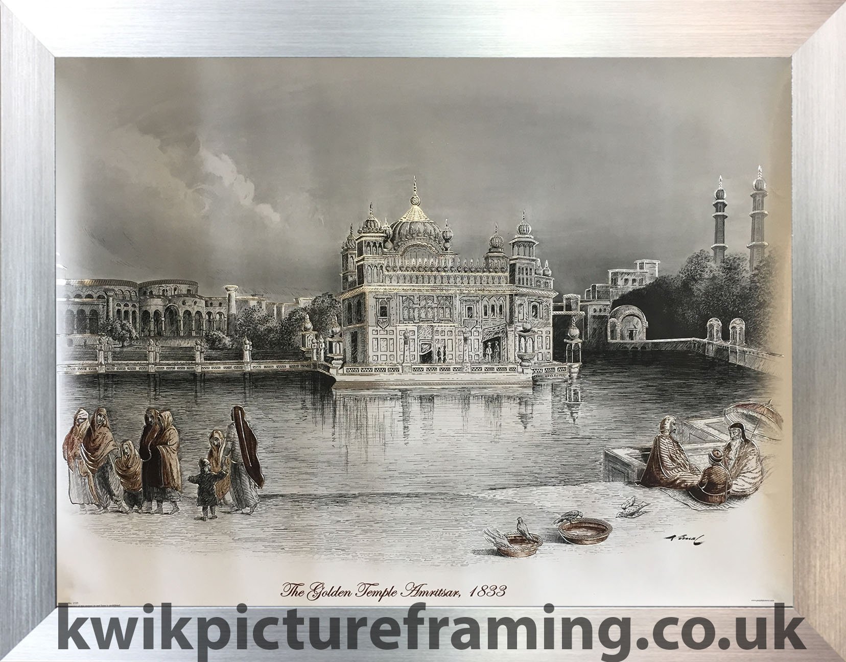 Kwik Picture Framing Ltd Silver Golden Temple Picture Frame Harmandir Sahib Amritsar Punjab India | 23 X 18 Inch Sikh Religious Wall Art Display | Rectangular Stand Or Wall Mount Frame | Made In Uk