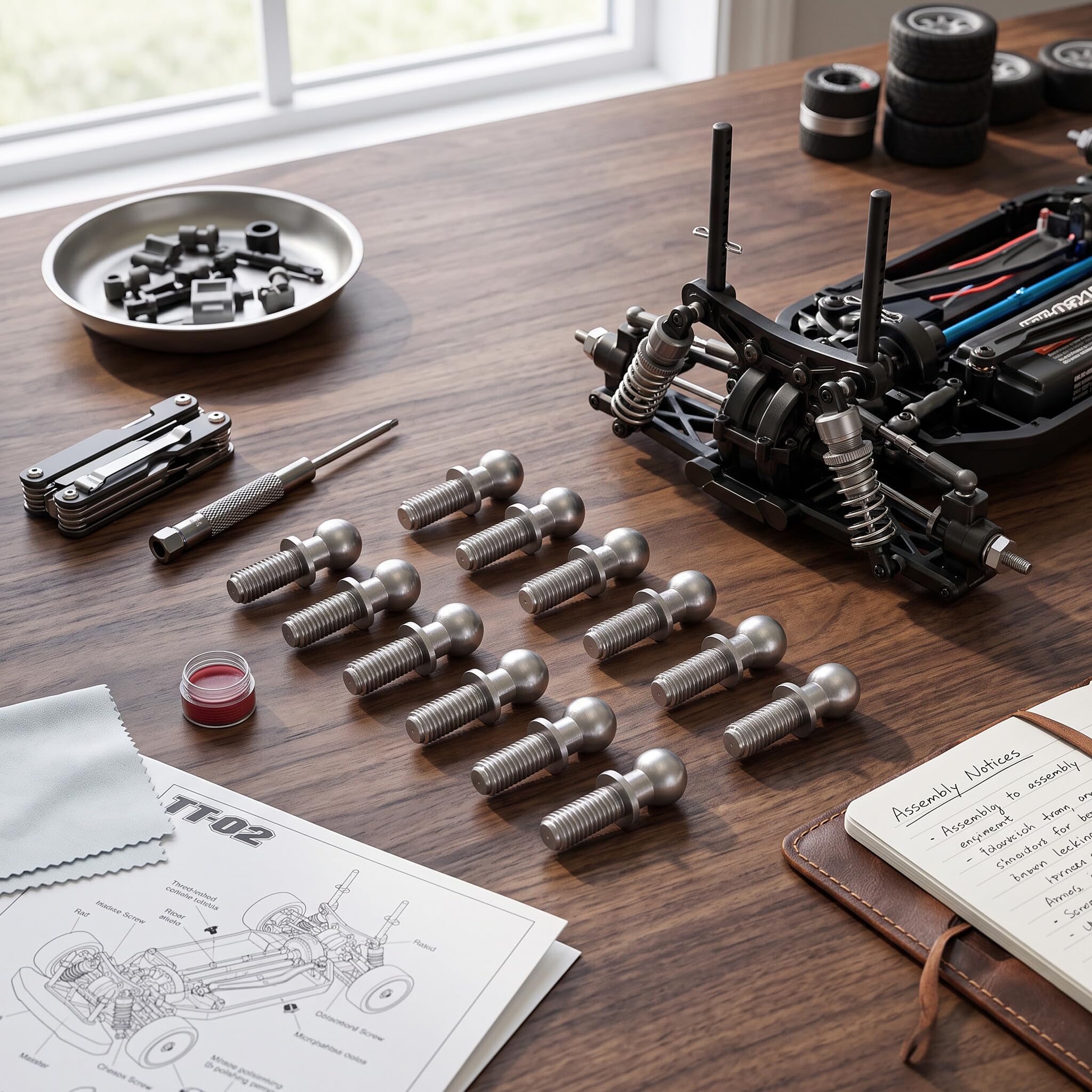Łącznik kulowy RC, 10-częściowy metalowy łącznik śrubowy, amortyzator, końcówka sworznia kulowego, zamiennik do TT01 TT02 RC Car Truck () Model samochodu